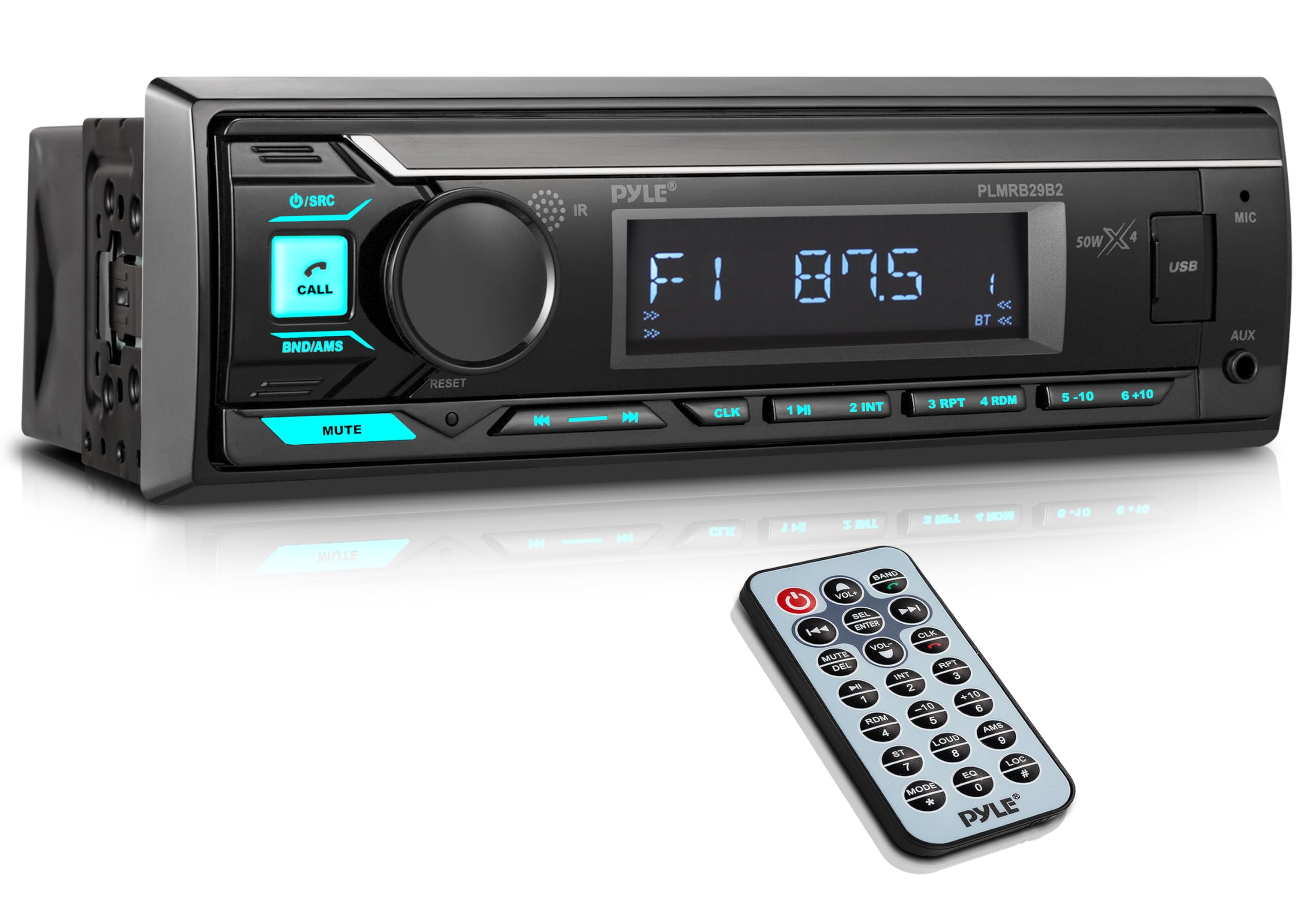 Pyle Marine Radio Stereo Receiver with Bluetooth MP3 Player - Single DIN Boat Audio System, AM/FM Tuner, USB/AUX Input, 30 Prese