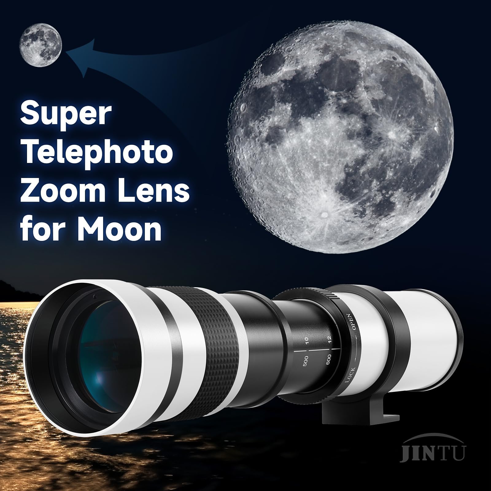 Jintu 420 1600Mm 800Mm F/8.3 Manual Zoom Telephoto Lens + T Mount For Canon Eos Dslr Cameras 4000D 2000D 1200D T7 T7I T6 T6I T5