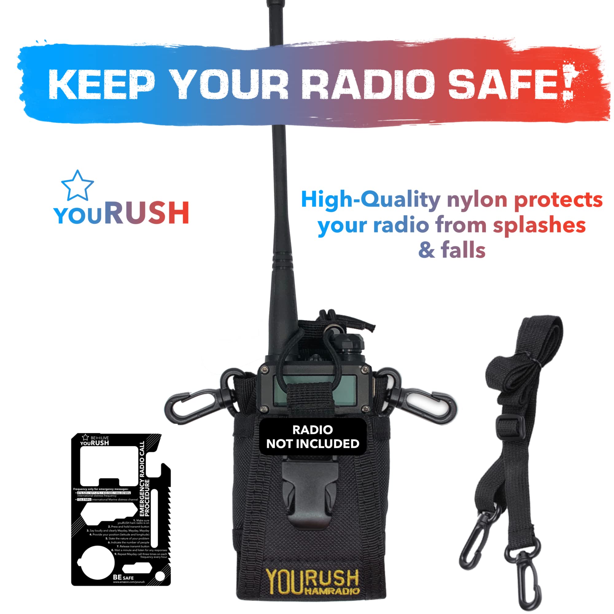 Yourush Ham Radio Holder For Baofeng Uv 5R Radio Holster Duty Belt & Card Multitool Belt Pouch Compatible With Baofeng Bf F8Hp, Uv5Rush, Uv 5R, Uv 82, Uv H5 Case For Two Way Radio & Prepper Tool