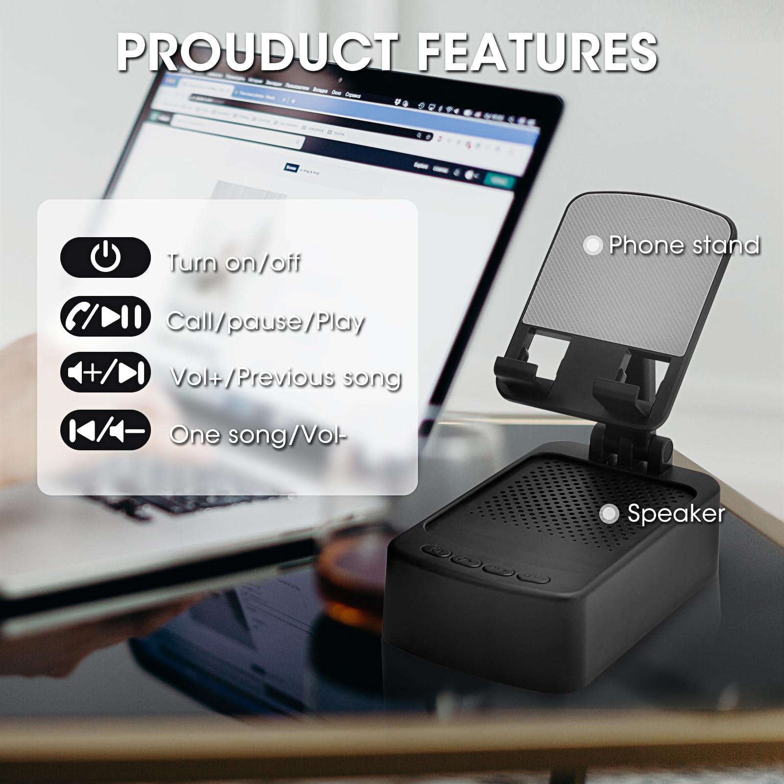 Rsuarsua Cell Phone Stand With Bluetooth Speaker Hd Surround Sound Bluetooth Speaker Adjustable Phone Holder Gifts For Women Men