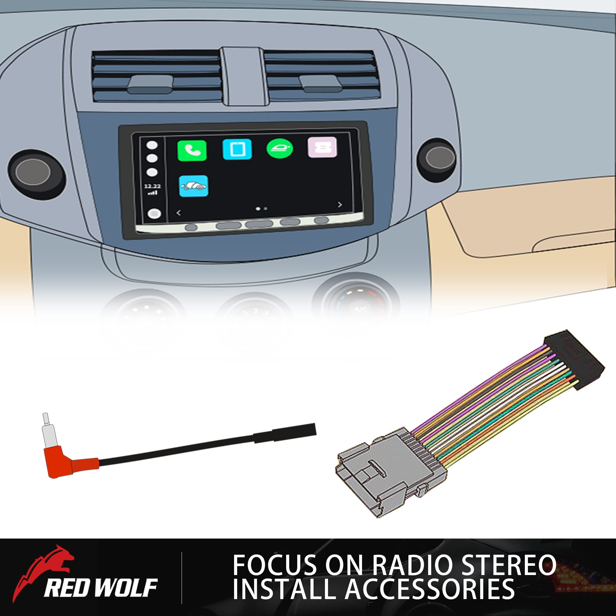 Red Wolf Compatible With Gm Chevy Gmc Buick 1998 2008 & Gm 10 Antenna Adapter Plug Aftermarket Stereo Radio Wiring Harness