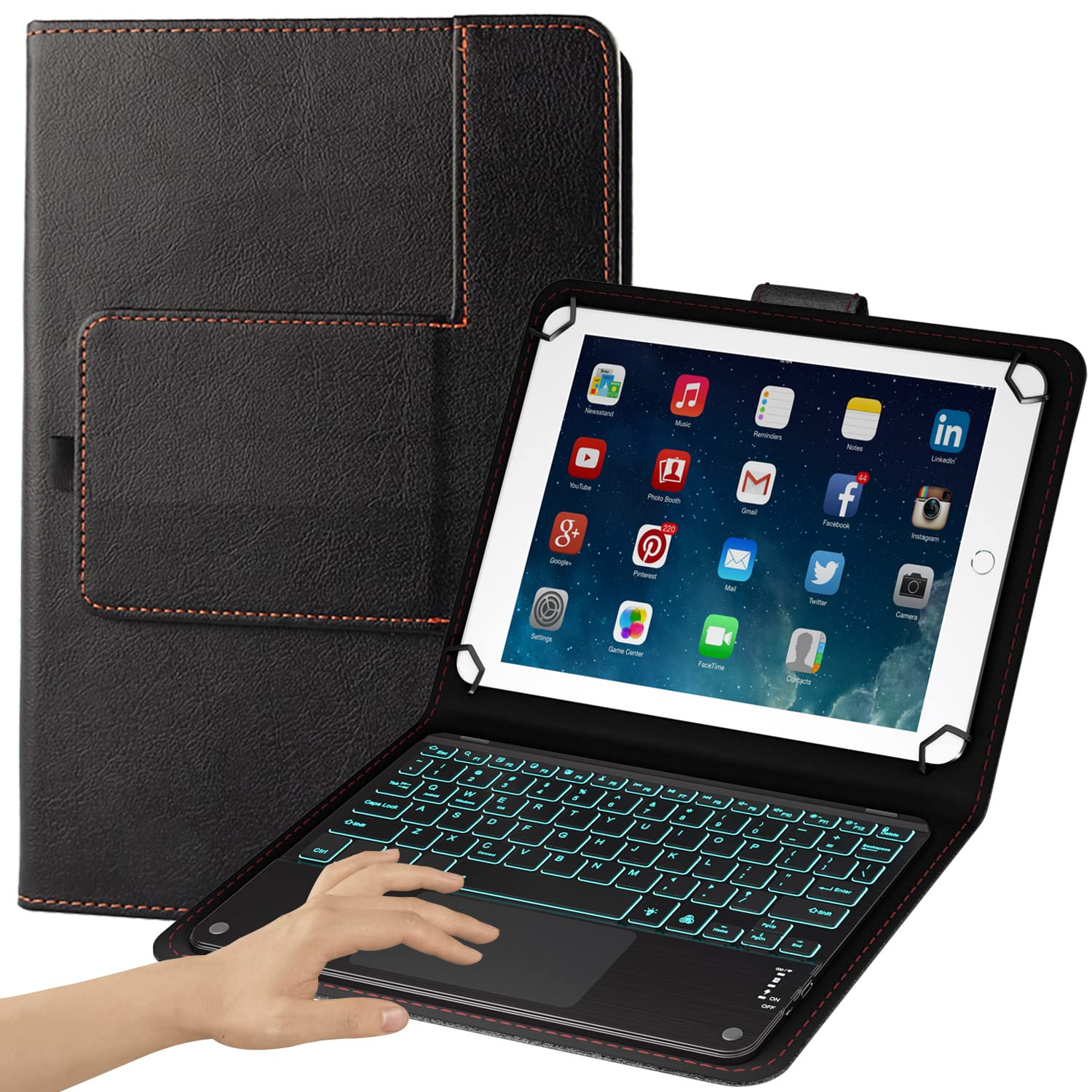 eoso TouchPad Keyboard case for 9,9.7,10.1,10.2,10.5,10.9,11 Tablets,2-in-1 Bluetooth Wireless Keyboard with Touchpad,7 Colors B