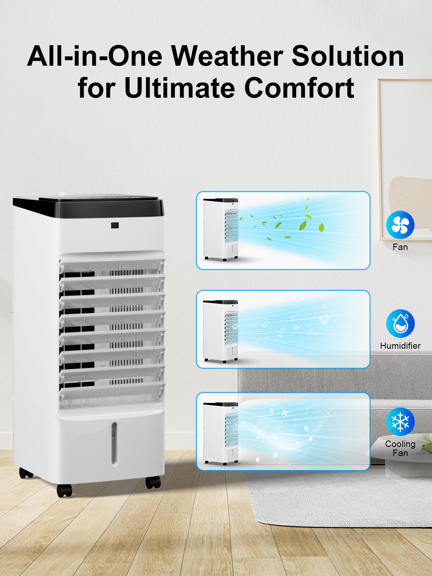 Uthfy Portable Windowless Air Conditioner, 3 In 1 Evaporative Air Cooler With 6 Ice Packs, 4 Modes, 120Oscillation, 12 H Timer,