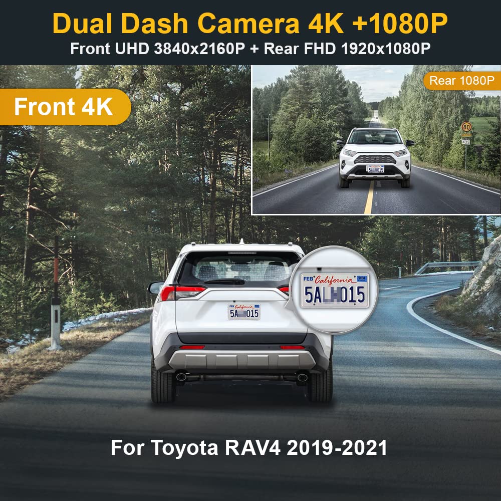 Fitcamx Front 4K And Rear 1080P Dash Cam Adapts For Toyota Rav4 2019 2021 & Rav4 Prime 2021 2024 (No Vent Hole, Model A), Oem Lo
