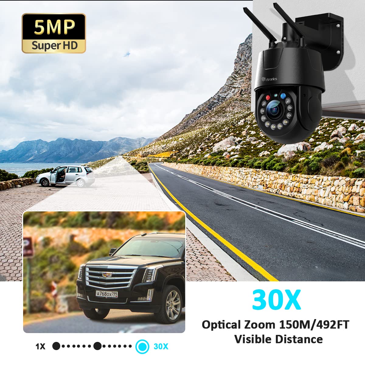 Ctronics 5Mp 30X Optical Zoom Metal Security Camera Wifi Outdoor With Auto Cruise & Zoom, Surveillance Cameras 492Ft Night Visio