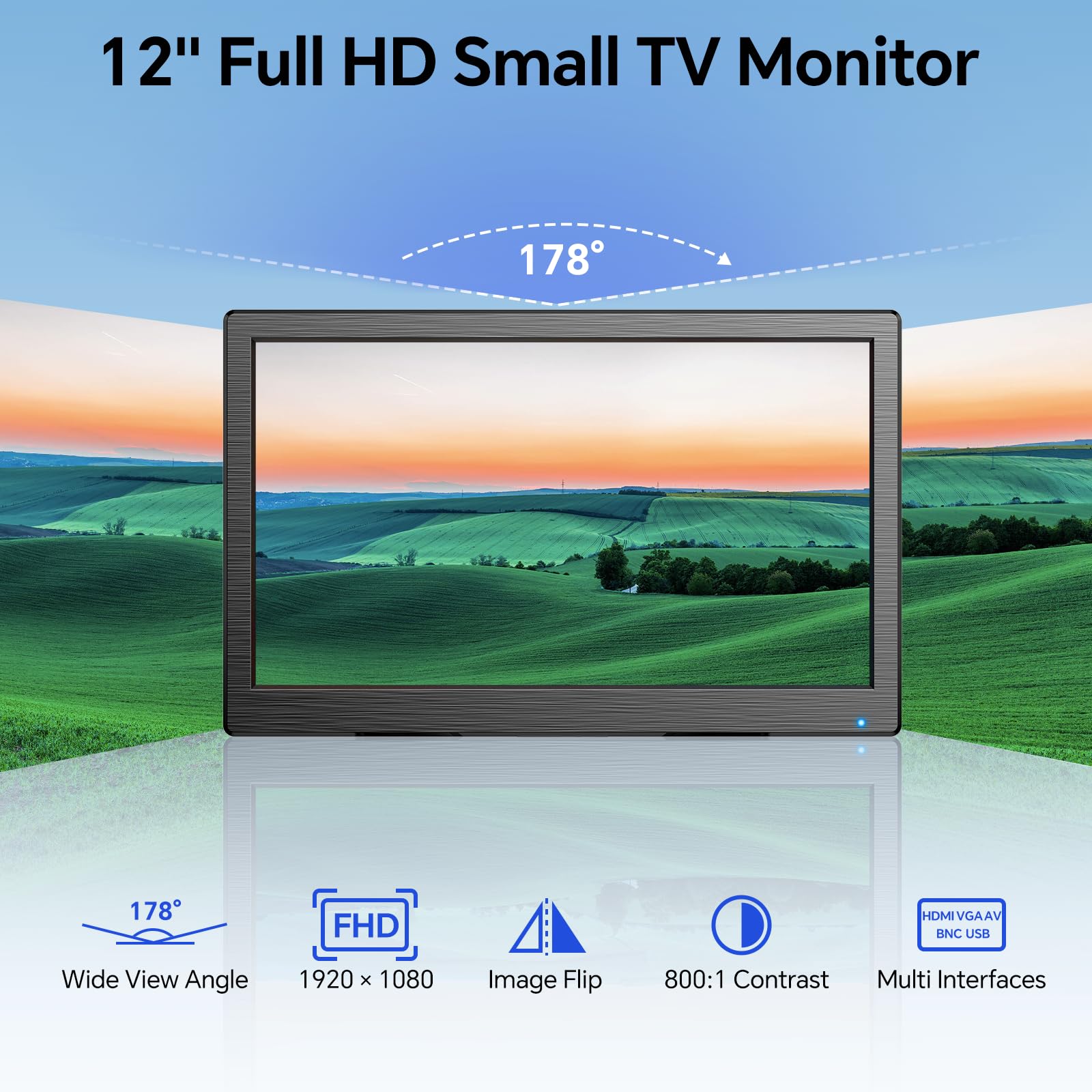 Eyoyo Cctv Monitor 12 Inch Small Computer Monitor 1920X1080P Mini Led Monitor Display With Hdmi Vga Av Bnc Usb Ports Ips Screen