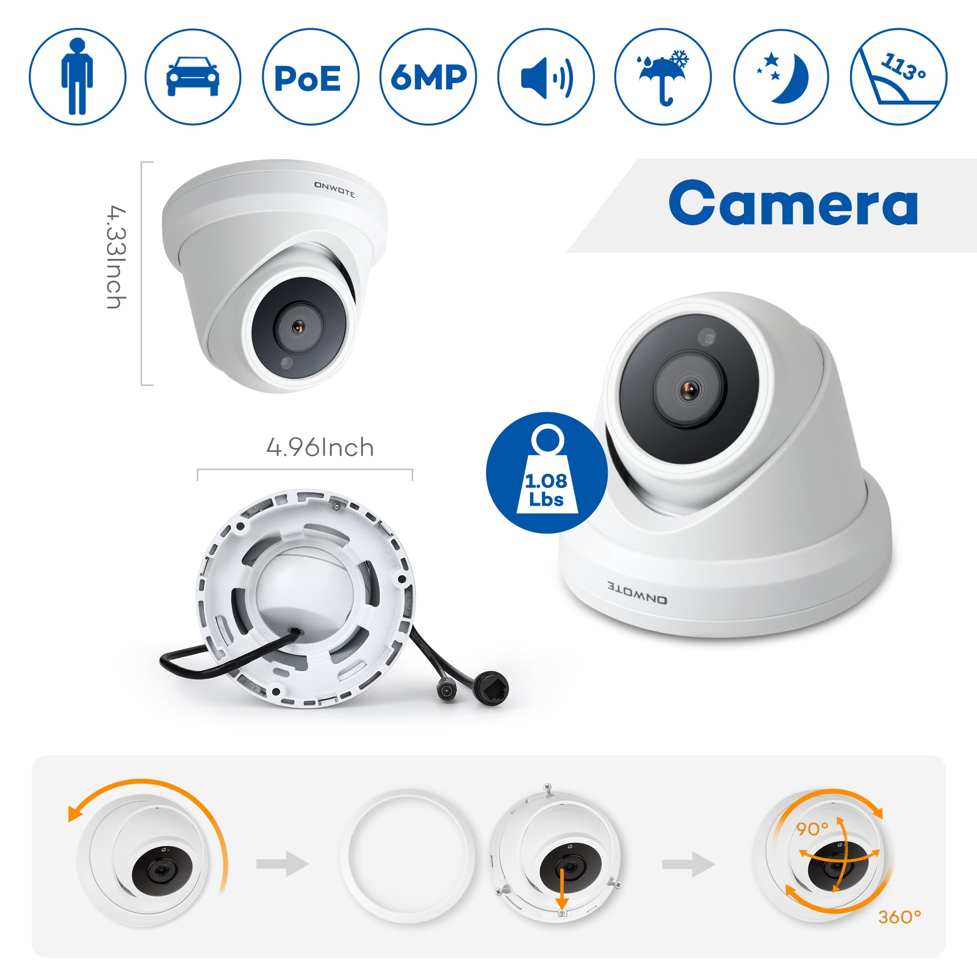 Onwote 32 Channel Security Camera System Poe, 4K 32Ch Nvr 8Tb, 32 Ports Switch, 24X 6Mp Outdoor Audio Poe Ip Cameras, Ai Human Vehicle Detection, 24X Cables 2280Ft, Commercial Cctv For Business