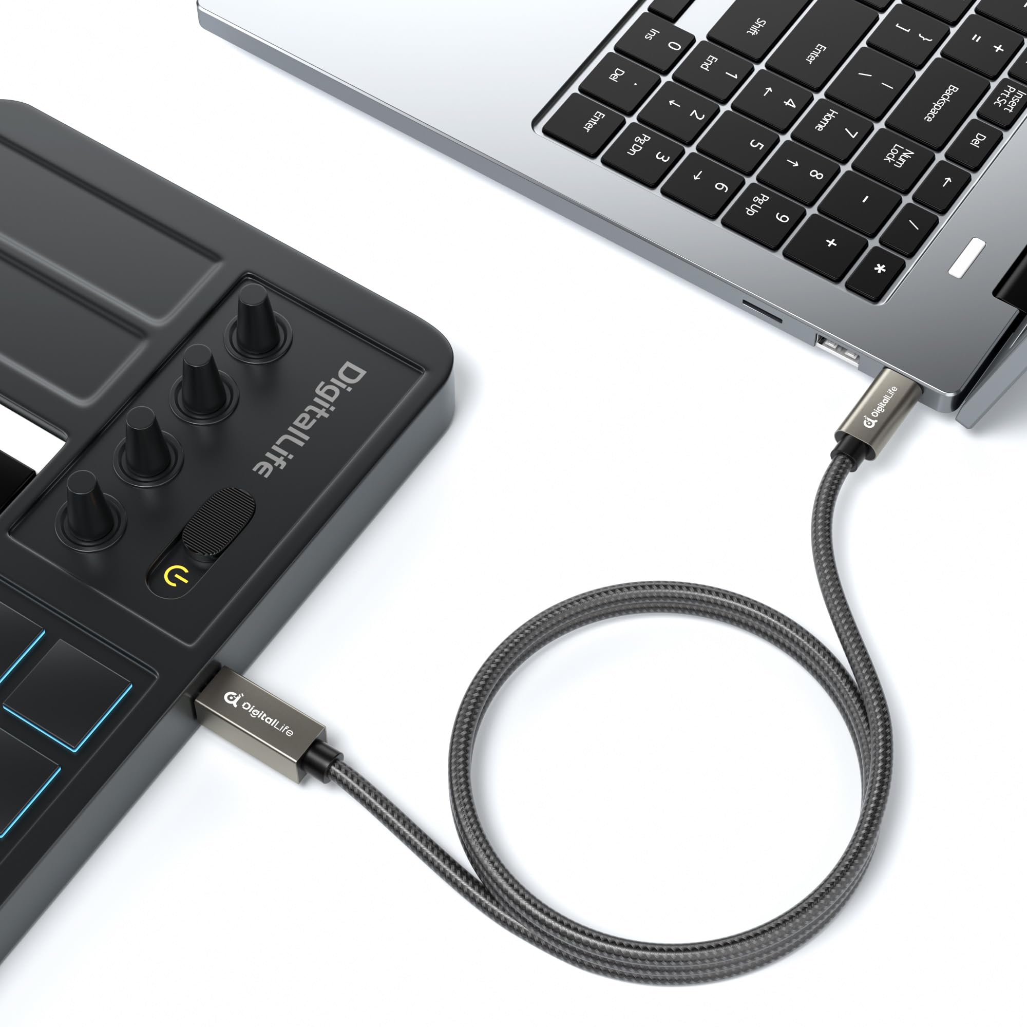 Digitallife 2M Usb Type C To B Midi Interface Converter Cable, Compatible With Windows 11 / Macos 14 Sonoma (Metal, Nylon Braide