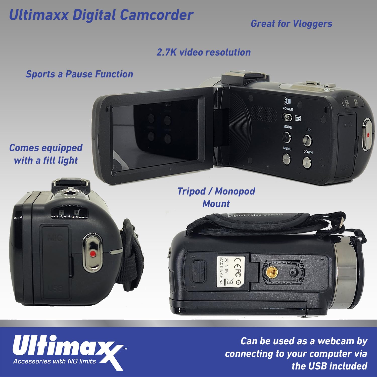 Ultimaxx 4K Camcorder 42MP Video Recorder with 18X Zoom, 3" LCD Screen - Black, Model: Ultimaxx0715834464323