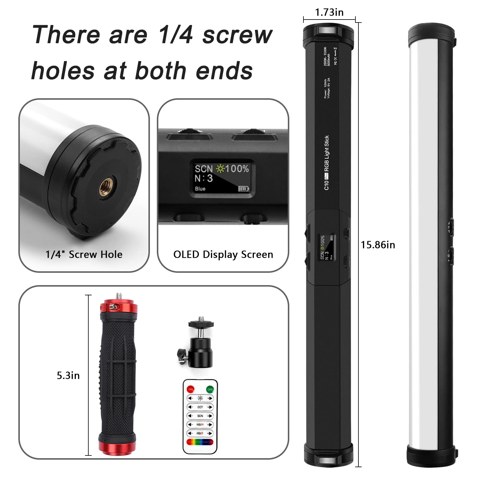 Rgb Led Video Light Stick Wand, Obeamiu 2600 9600K Portable Studio Photography Lighting, 5000Mah Rechargeable Battery, 21 Lights