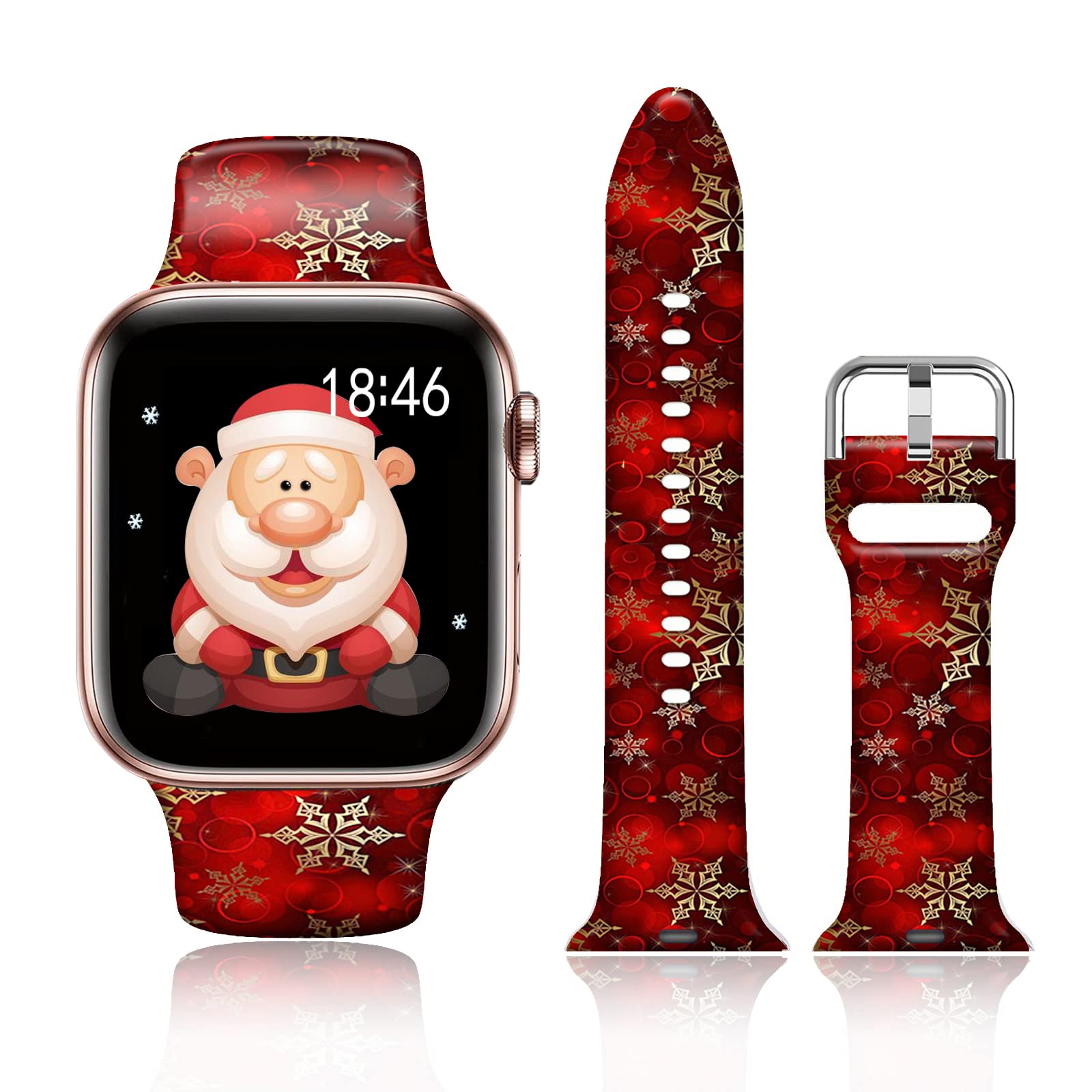 Ftfcase Red Snowflake Christmas Watch Bands Compatible With Apple Watch 49Mm 45Mm 44Mm 42Mm, Flower Printed Soft Silicone Sport
