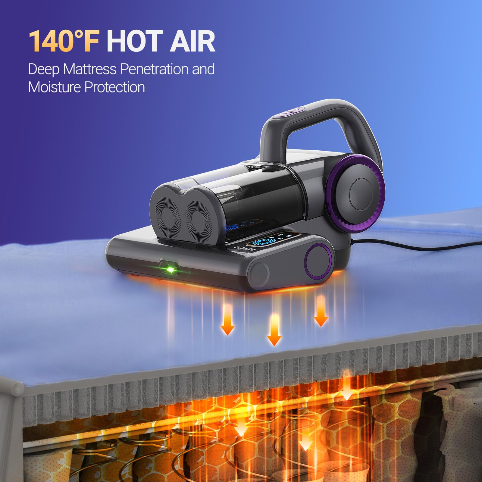 Feppo Mattress Vacuum Cleaner, 16Kpa Bed Vacuum Cleaner With 253.7Nm Uv C Light, 140?F Heat, Hepa Filter & Ultrasonic, Versatile