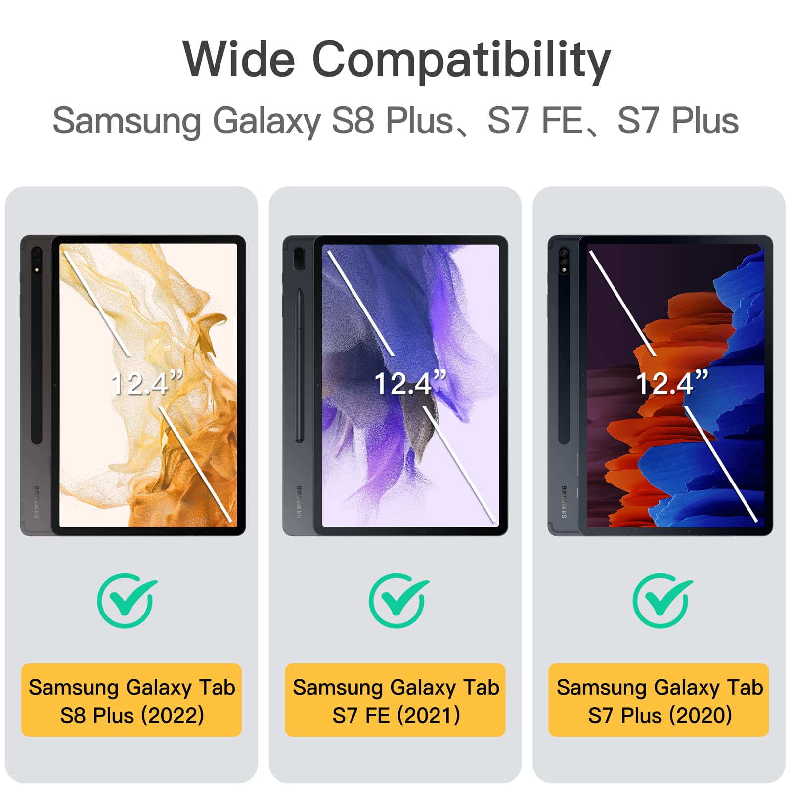 Jetech Case For Samsung Galaxy Tab S8 Plus 2022 / S7 Fe 2021 / S7 Plus 2020 12.4-Inch With S Pen Holder, Slim Folio Stand Protec