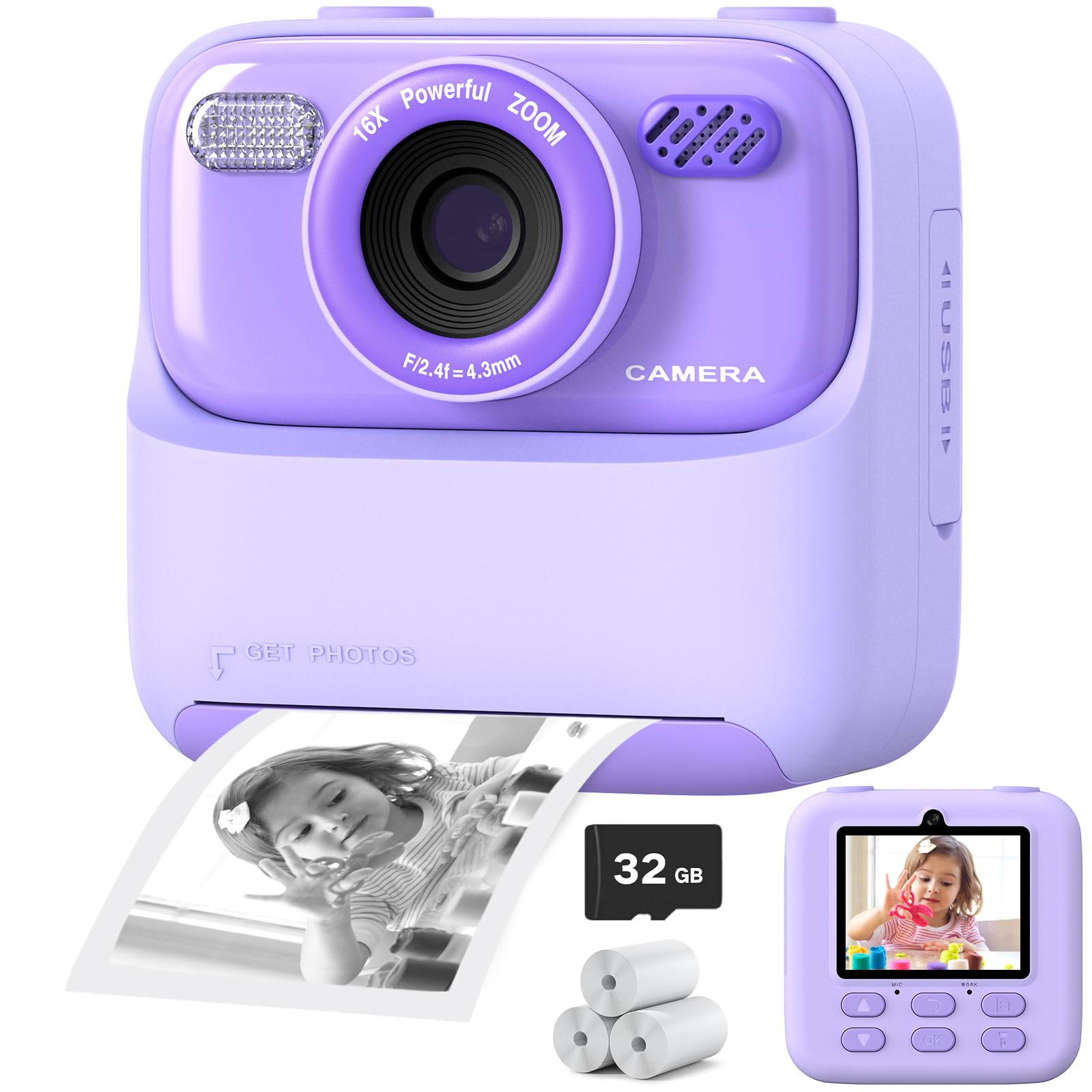 Upgrade Kids Camera Instant Print For Boys And Girls, 1080P Hd Dual Lens Selfie Digital Camera With Print Paper & 32G Card, Chri