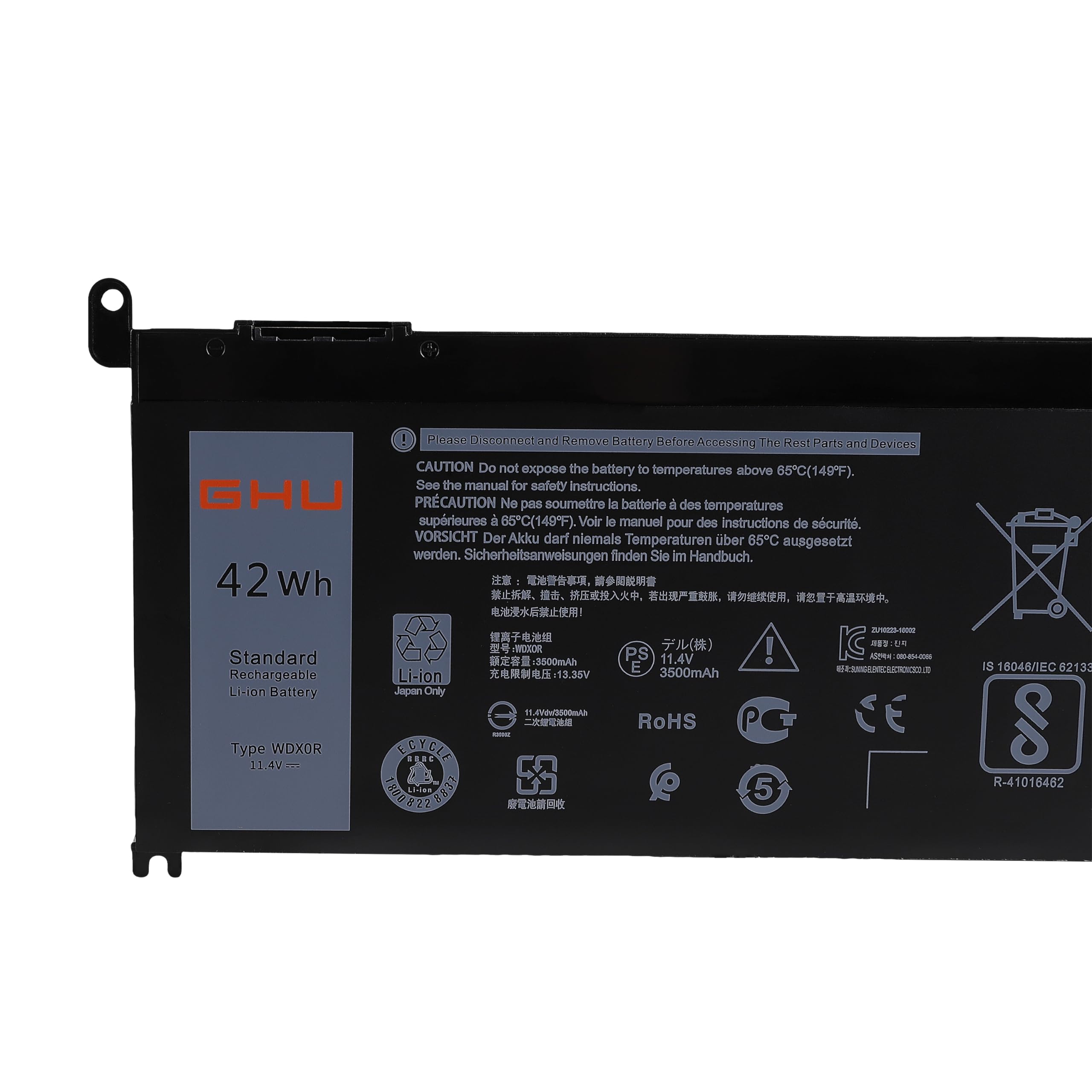 Ghu New Battery Replacement For Wdx0R Wdxor 42 Wh 11.4V Compatible With Dell Inspiron 13 5368 5378 15 5565 5567 5568 5578 17 576