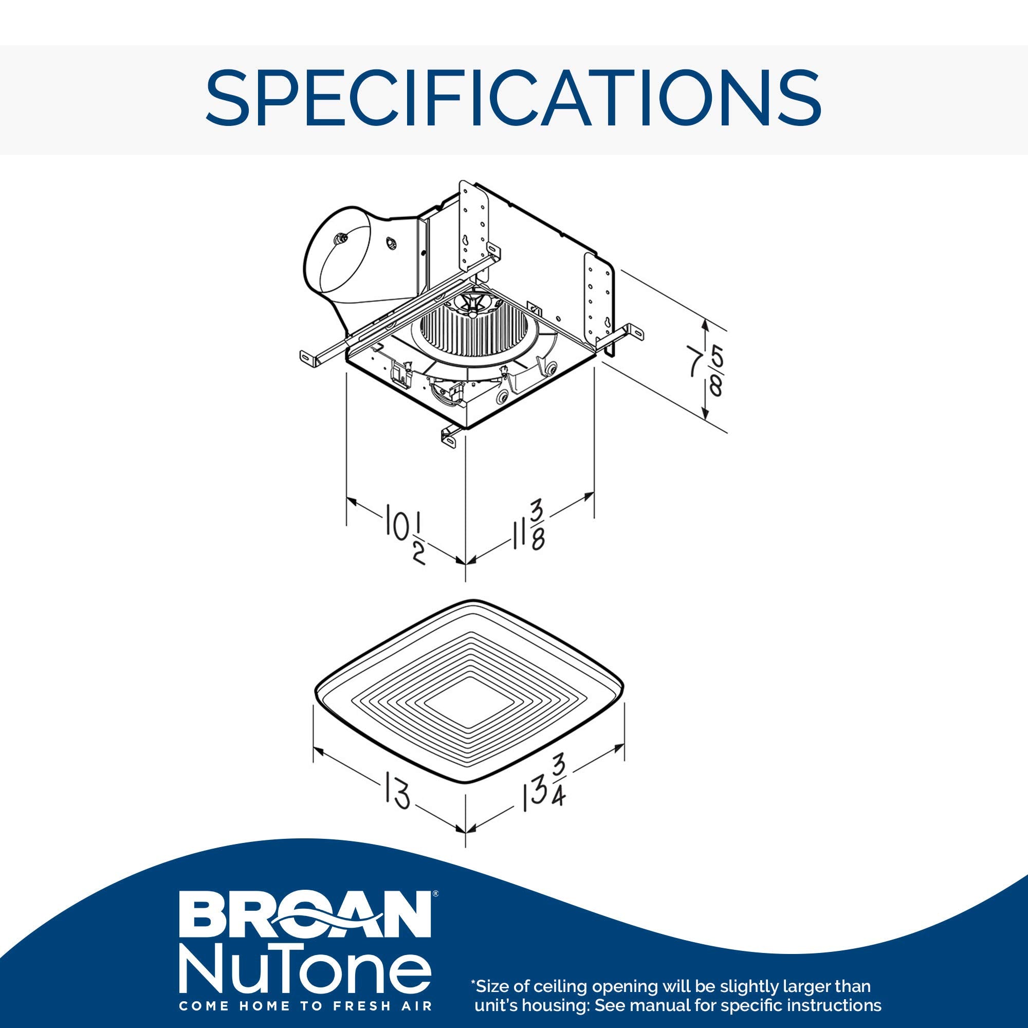 Broan Nutone Qtxe110150Dc Bathroom Ventilation, Energy Star Certified, 110 130 150 Cfm Bath Fan, White