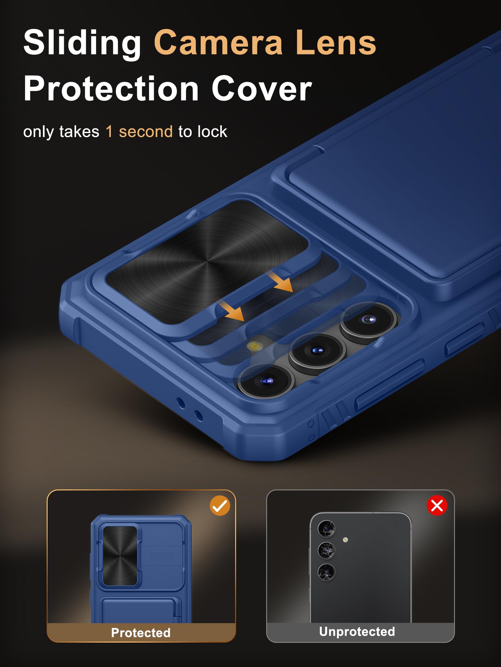 Vihibii For Samsung Galaxy S24 Fe Wallet Case With Card Holder (4 Cards) & Slide Camera Lens Protective Cover & Kickstand, Heavy