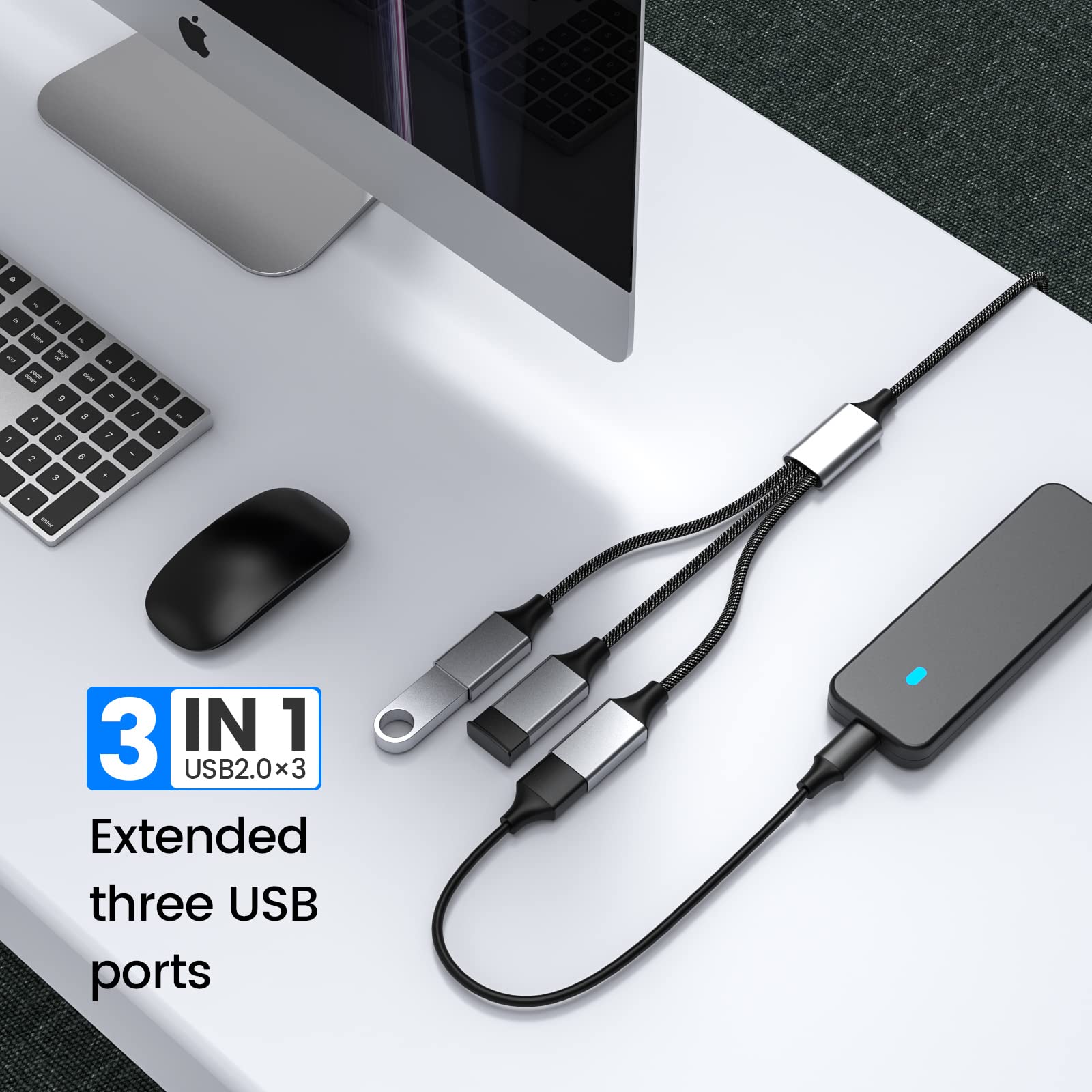 Fidioto Usb Extension Cable, 4Ft Long Usb Cable, Usb Y Splitter 1 Male To 3 Female Usb Adapter Compatible With Webcam, Camera, P