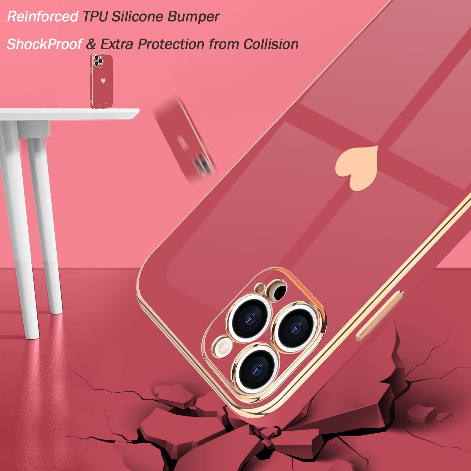 Teageo Compatible With Iphone 13 Pro Max Case For Girl Women Cute Love Heart Luxury Bling Soft Cover Raised Camera Protection Bu