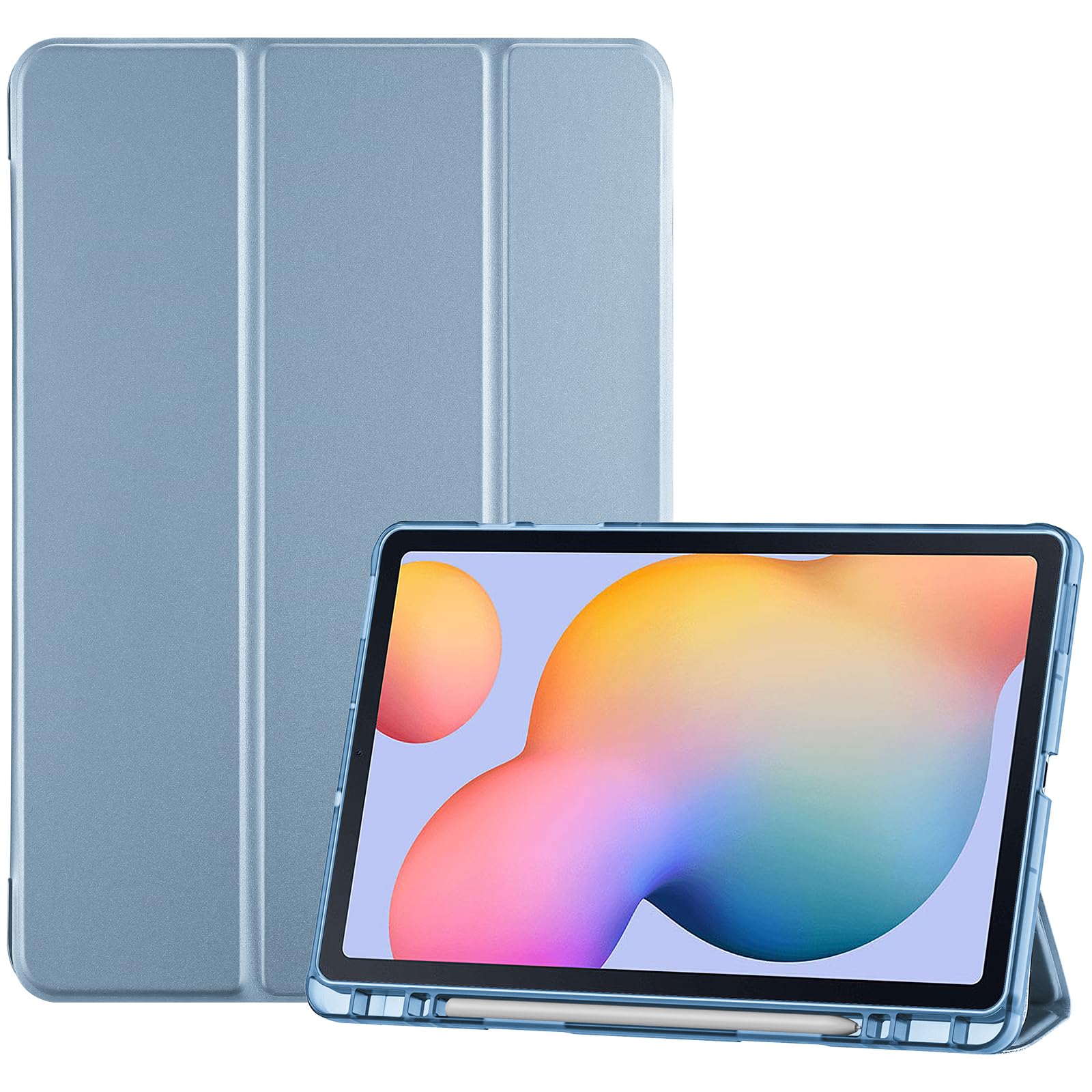 Procase Cover For Galaxy Tab S6 Lite 10.4 Case 2024 2022 2020 With S Pen Holder(Sm P620/P625/P613/P619/P615/P610), Trifold Stand Folio Soft Tpu Translucent Back Cover Support Auto Wake/Sleep  Skyblue