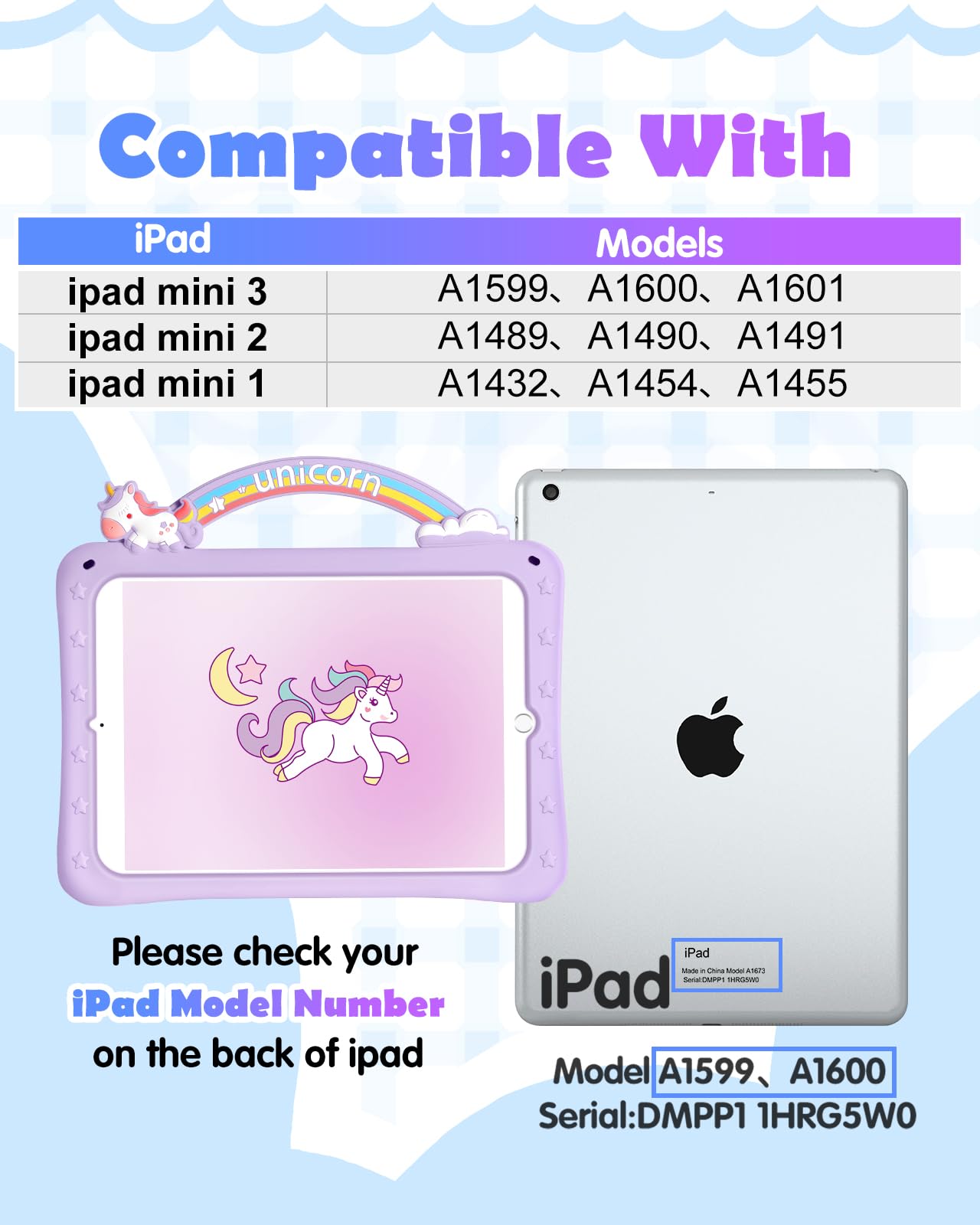 Wazzasoft For Ipad Mini 1/2/3 Case 7.9 Inch For Girls Cute Girly Cartoon Kawaii Pretty Purple Design Cover With Stand & Strap Un