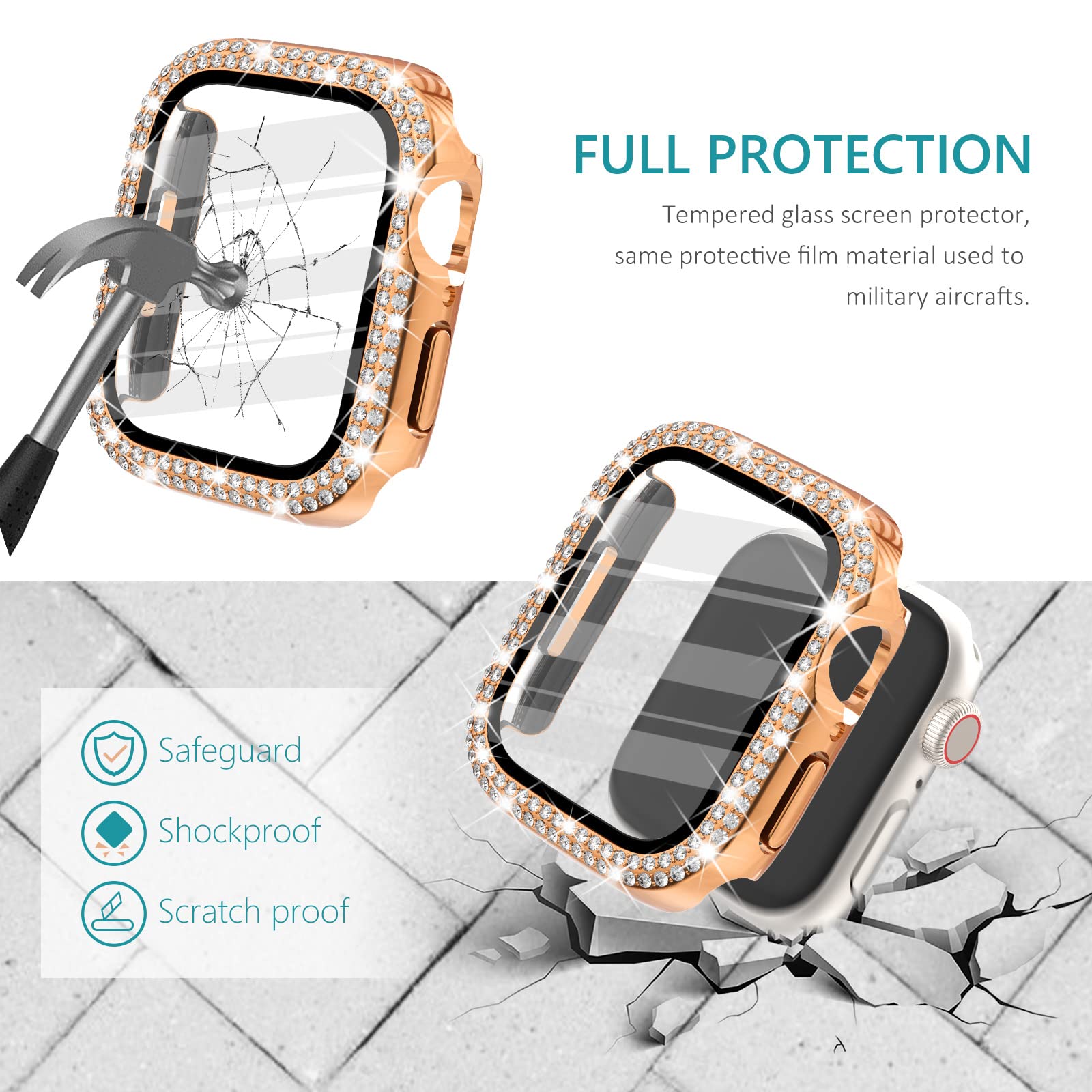 Surace 44Mm Case With Tempered Glass Screen Protector, Bling Diamond, Compatible With Apple Watch Series 6/5/4 Se