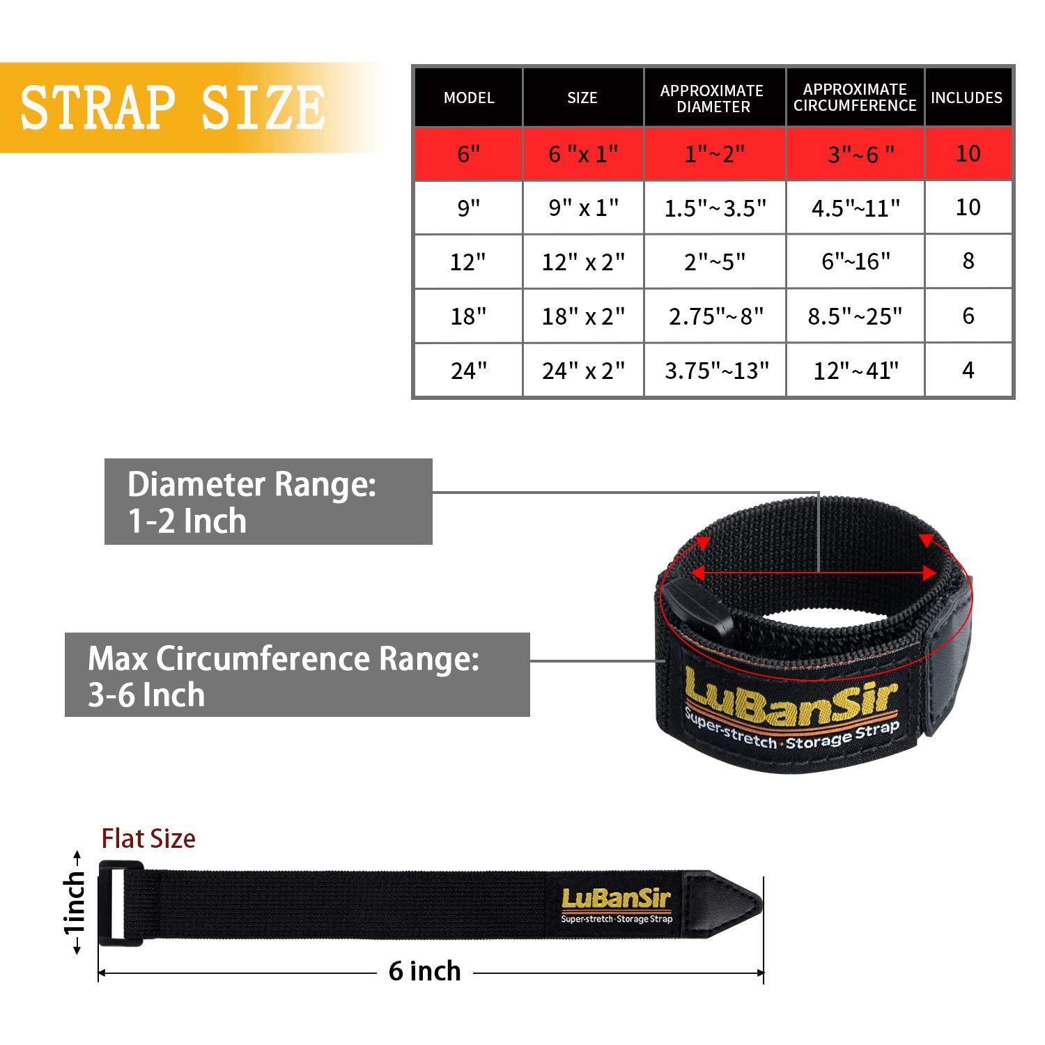 Lubansir Cinch Straps, 1'' X 6'' (10 Pack) Elastic Hook And Loop Fastening Cable Strap For Extension Cord, Cable, Cord Wrap And