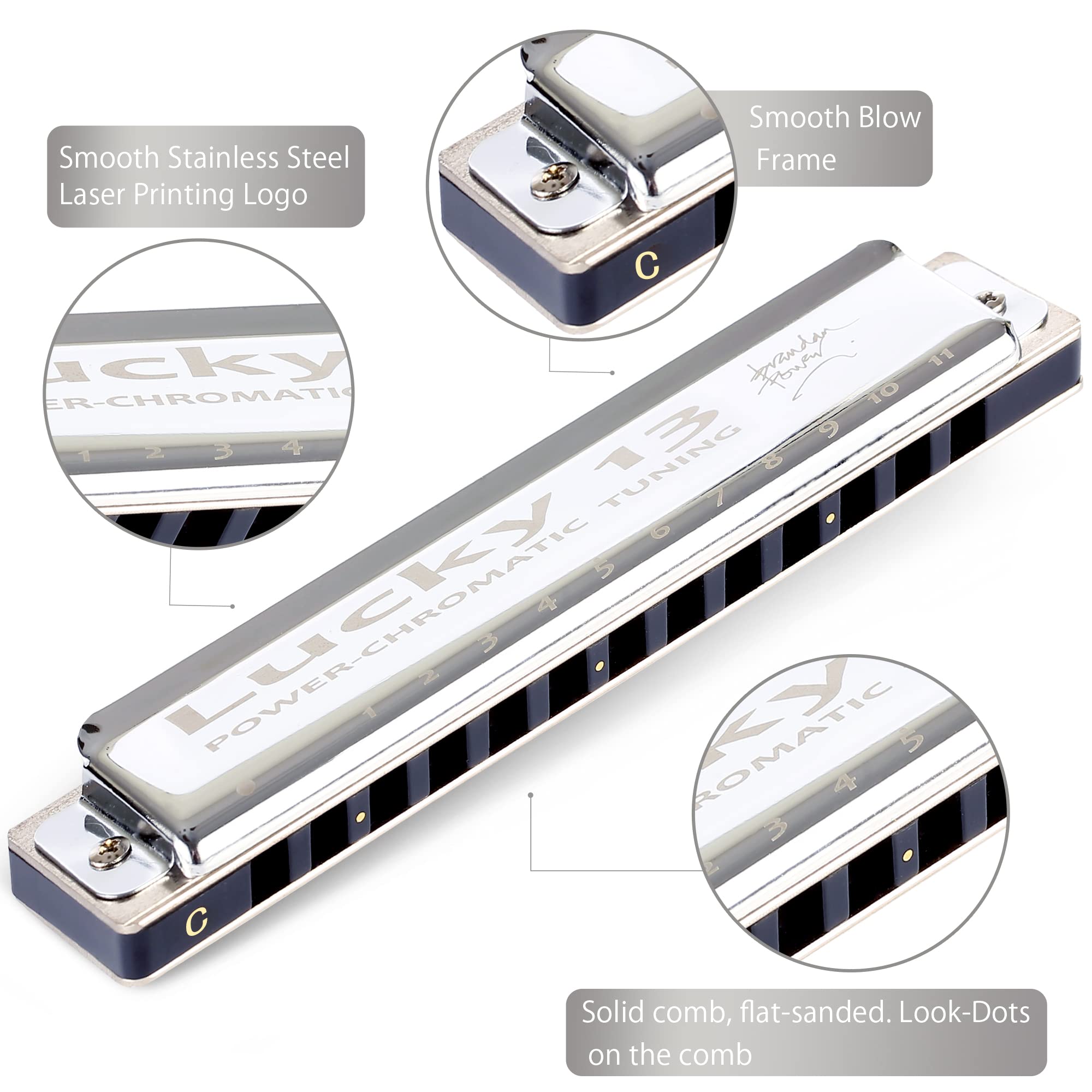 East Top Lucky 13 Bass Plus Blues Harmonica 13 Holes Diatonic Harp Mouth Organ Professional Musical Instruments Powerchromatic C