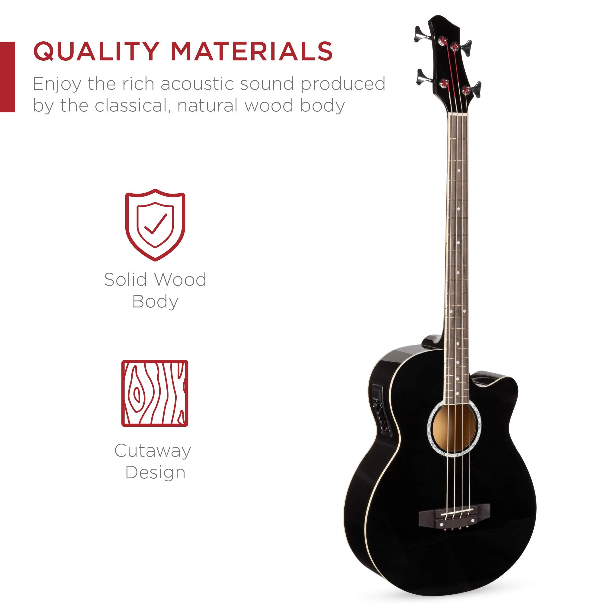 Best Choice Products Acoustic Electric Bass Guitar - Full Size 4 String, Black, Model SKY426, Wood Construction