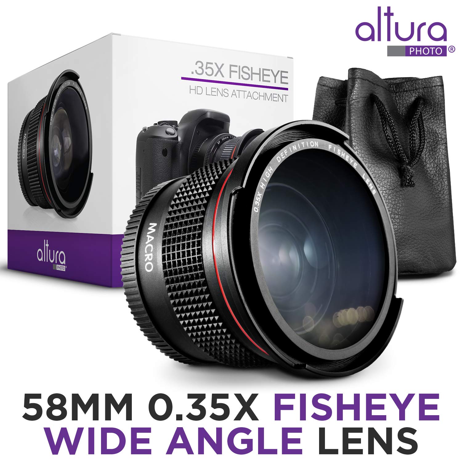 Altura Photo 58Mm 0.35X Fisheye Wide Angle Lens (W/Macro Portion) For Dslr Cameras Eos Rebel 70D 77D 80D 90D T8I T7 T7I T6I T6S