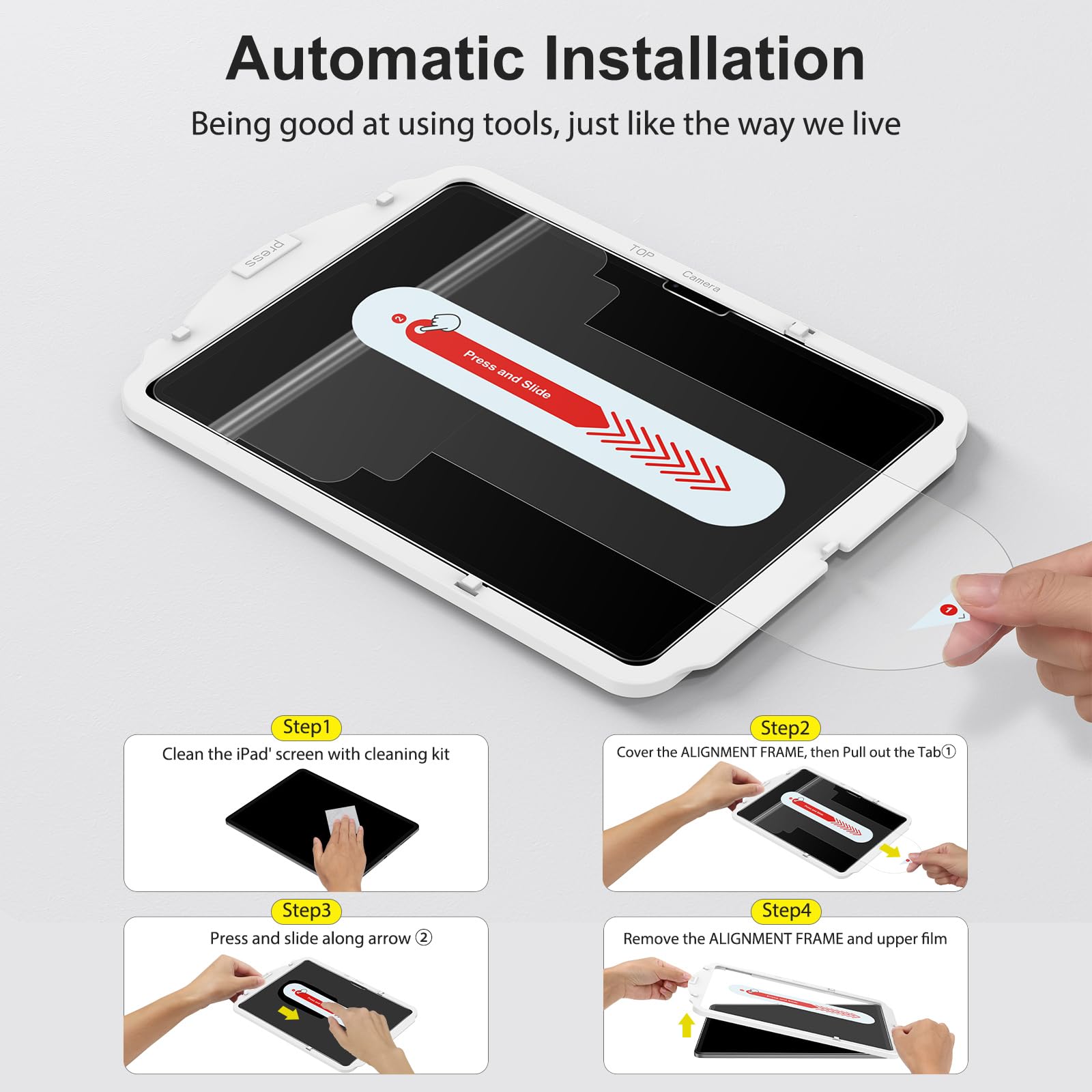 Sparin Screen Protector For Ipad Air 11 Inch M3/M2 (2025/2024, 7Th/6Th Generation), Auto Alignment Frame, 9H Tempered Glass Film