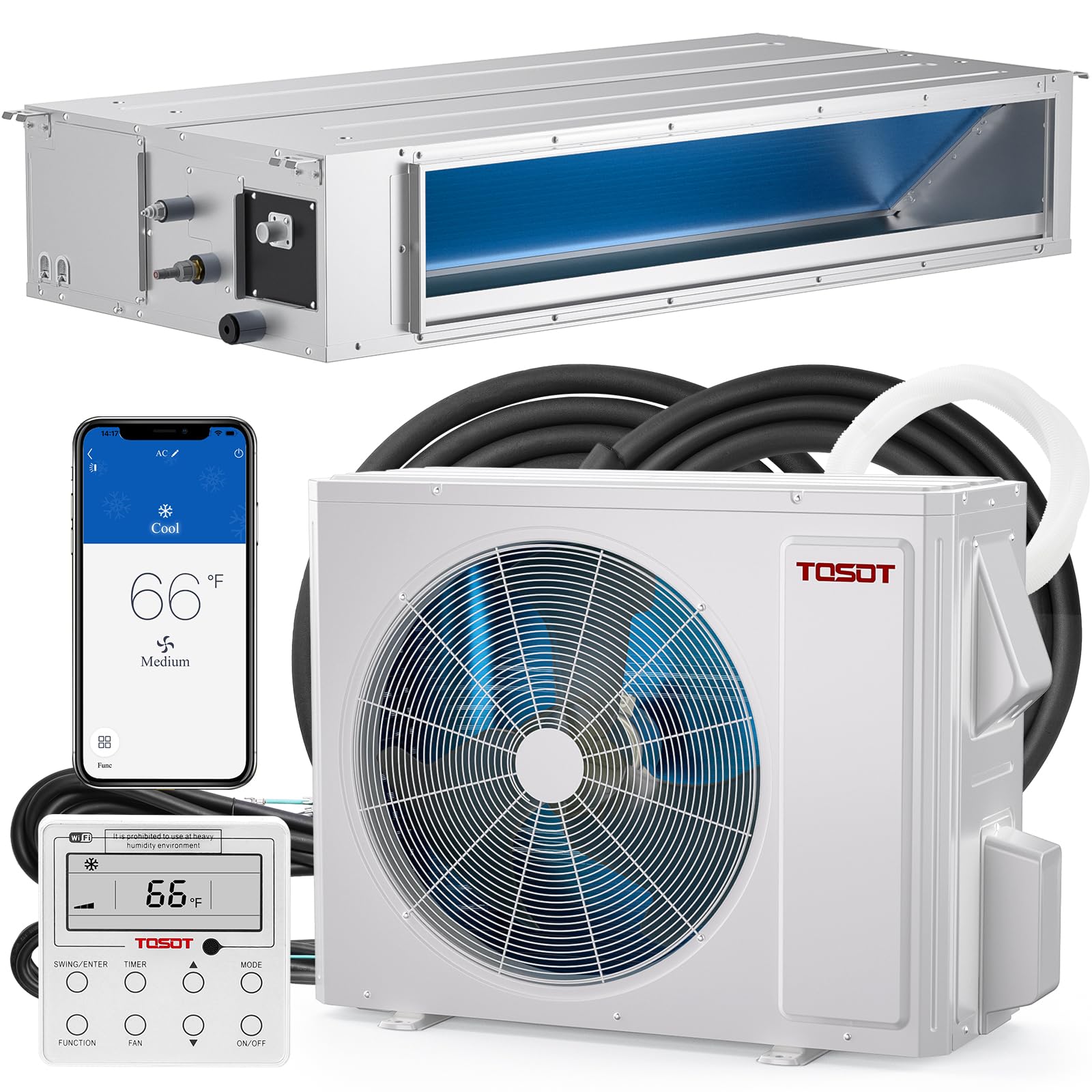 TOSOT 34,000 BTU Ducted Mini Split Air Conditioner, Concealed Ducted AC with Built-In Water Pump and Smart Wired Controller, 230
