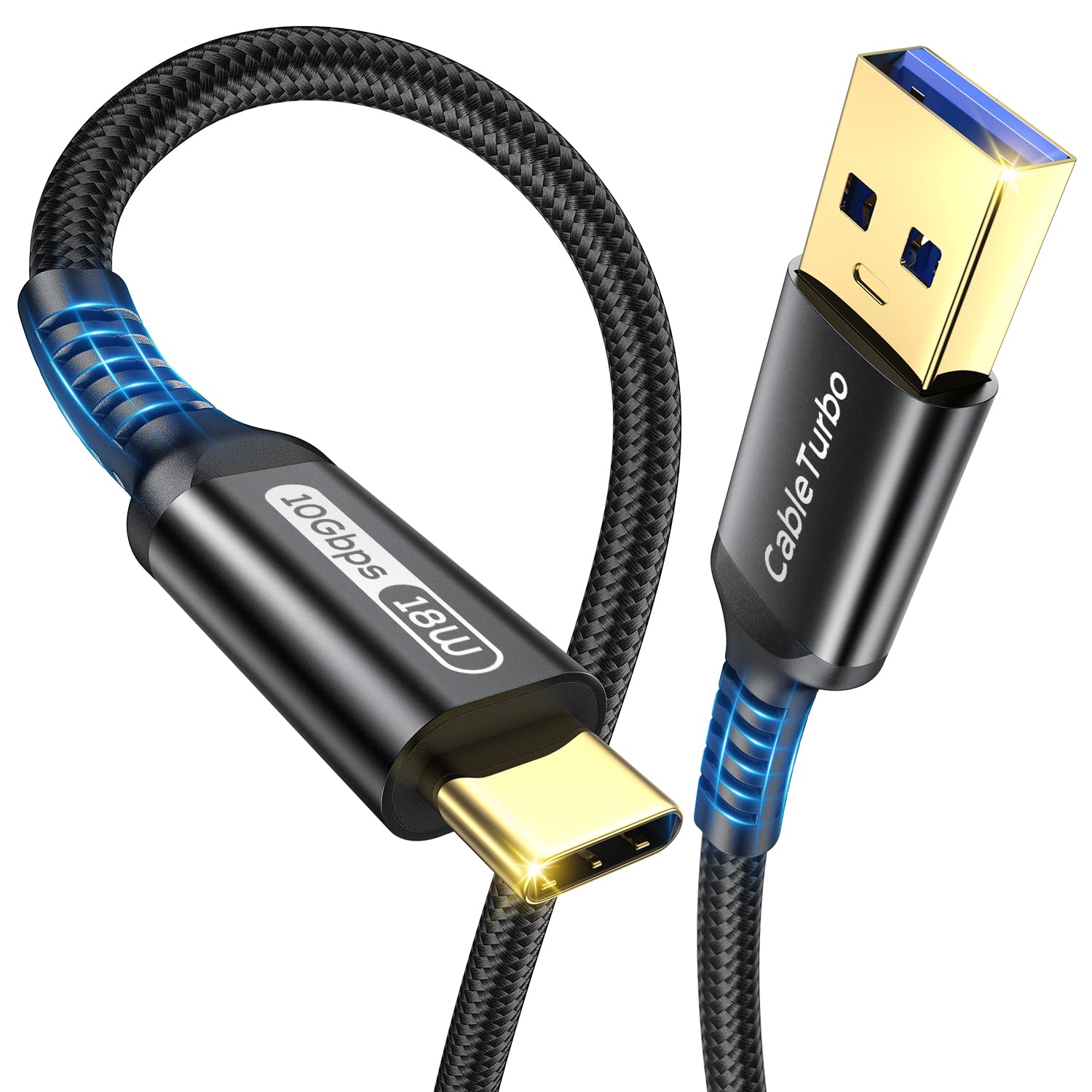 10Gbps Android Auto USB C Cable, 2FT USB 3.1 Gen2 Data Transfer & 3A Fast Charging USBA to USB C CarPlay Cable Braided Cord for 