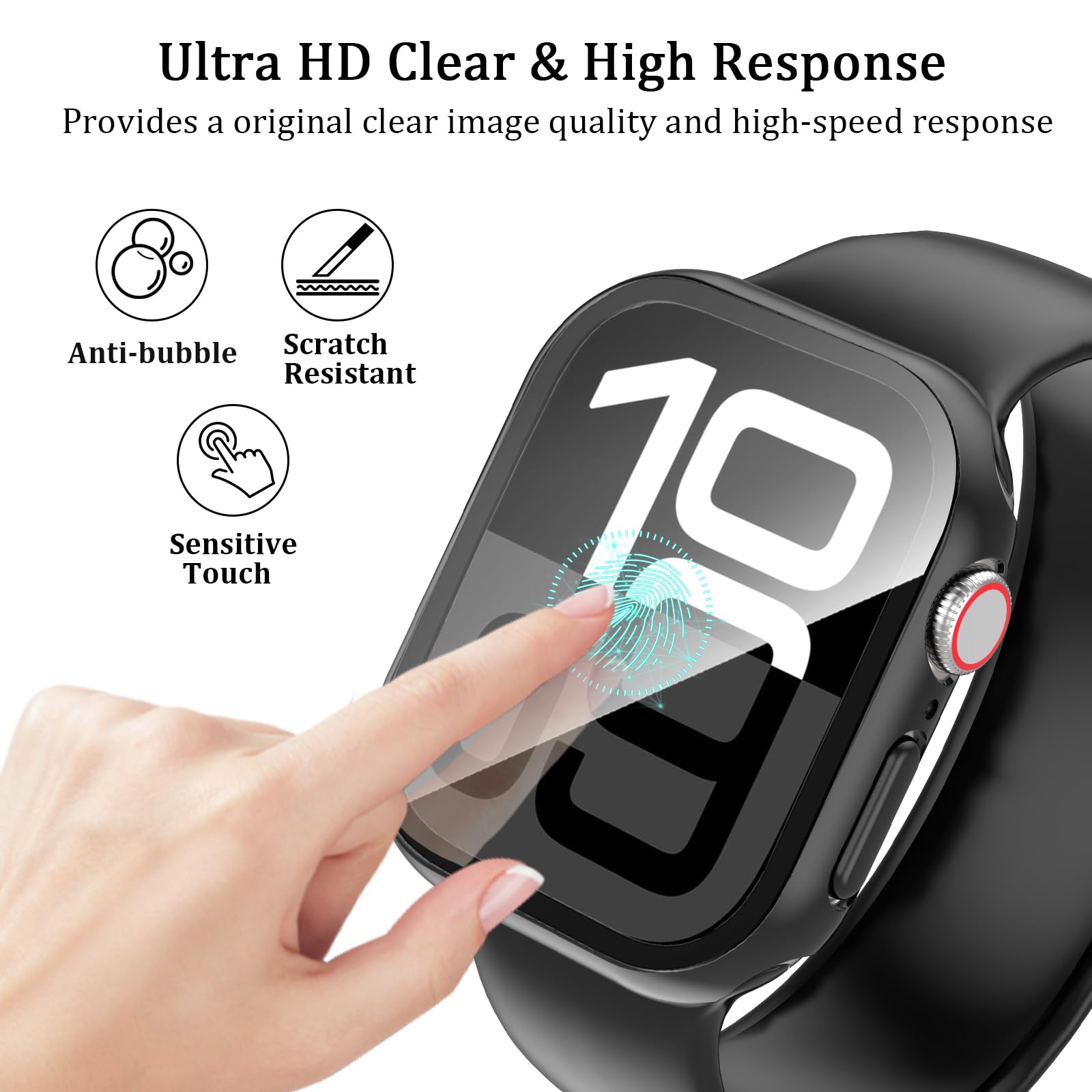 Haanilkyi [6 Pack Case For Apple Watch Series 10 42Mm Screen Protector, Ultra Thin Tempered Glass Full Coverage Hard Pc Protecti