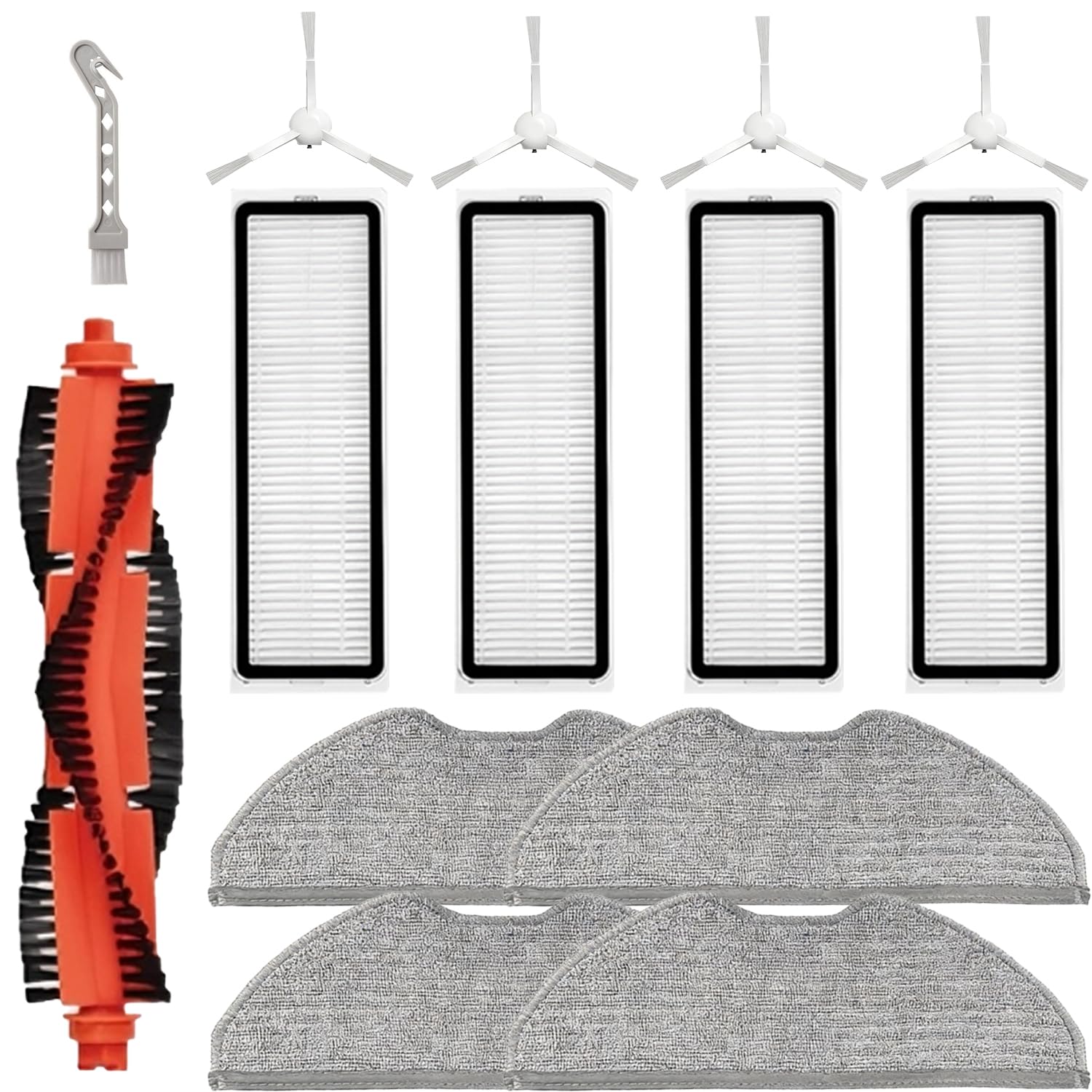 Curlingoo?? 14Pcs Accessories Kit for Xiaomi S40C E101 Robot Vacuum, 1 Main Brush,4 Hepa Filter,4 Side Brushes,4 Mop Pads,1 Clea