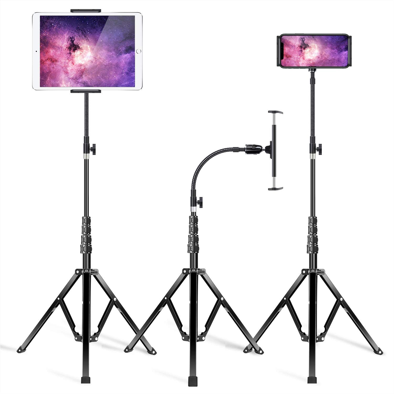 Elitehood Metal Ipad Tripod Stand & Adjustable 72�� Gooseneck Tablet Floor Stand Holder, Heavy Duty Aluminum Ipad Floor Stand For Ipad Pro 12.9 11, Mini, Air, Iphone And 4.7 12.9' Tablets Cell Phones