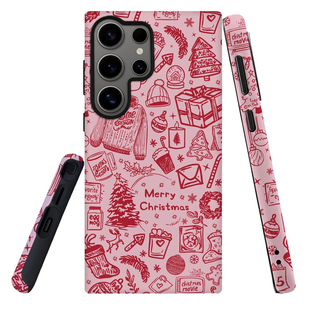 DJSOK Compatible with Samsung Galaxy S25 Ultra,Frosted PC Anti-Scratch Shockproof Case - Christmas Red Hat Tree