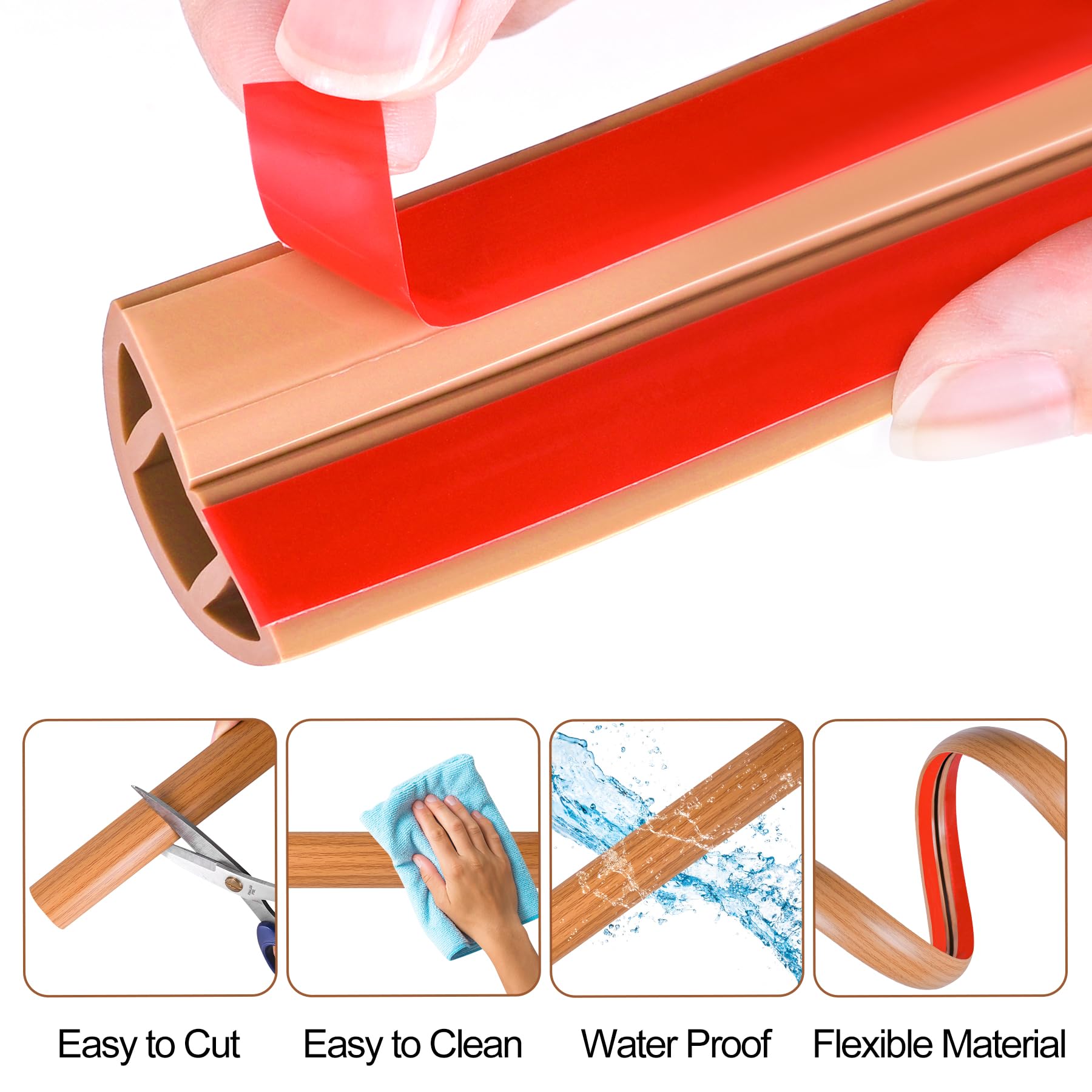 MYFAMIREA Self Adhesive PVC Floor Cord Cover Cable Management Brown Wood 3.3FT 1.18''