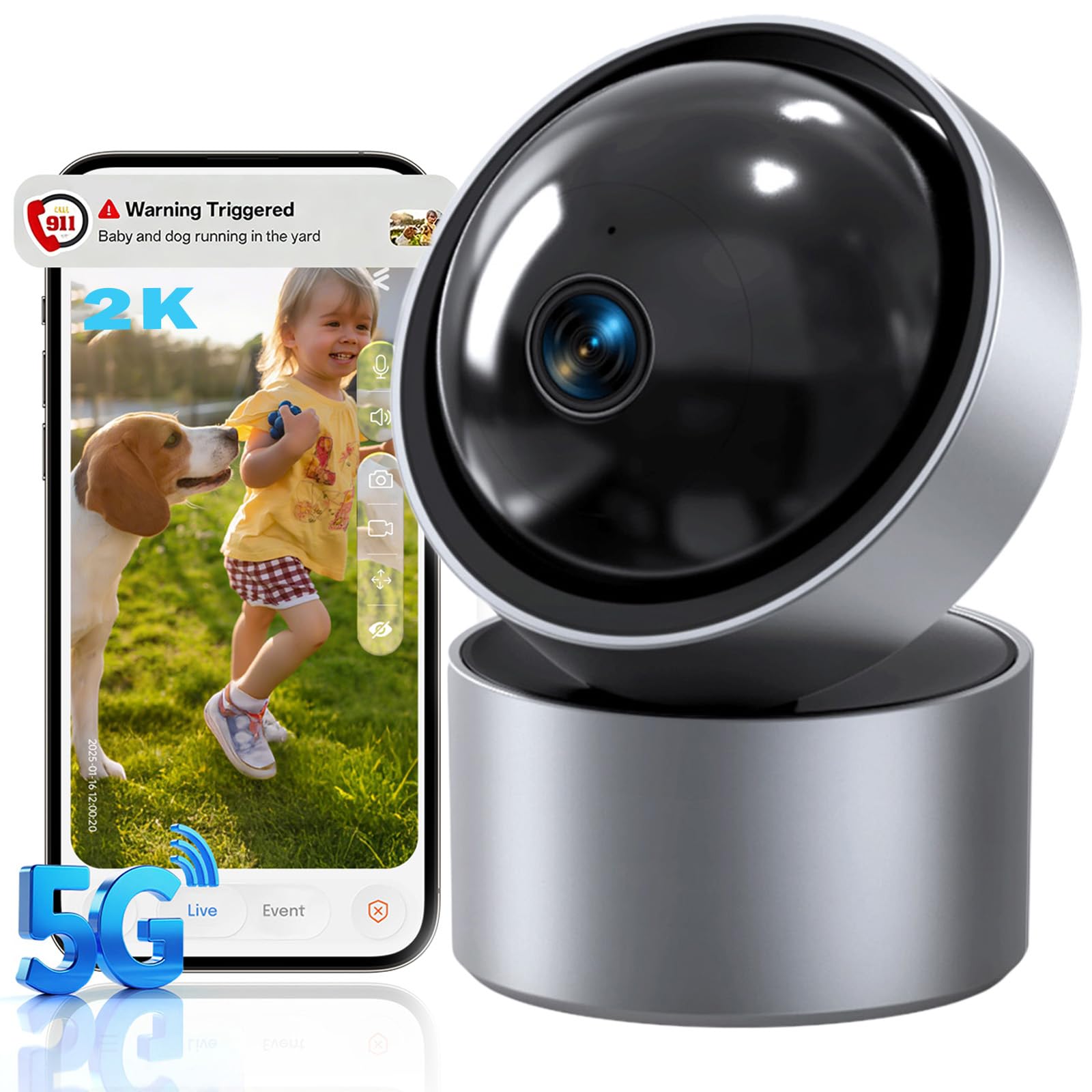 M LAOMENIE 2K Indoor Cameras for Home Security, 5G&2.4G Security Camera Indoor with 360Pan/Tilt, Night Vision, Motion Tracking, 