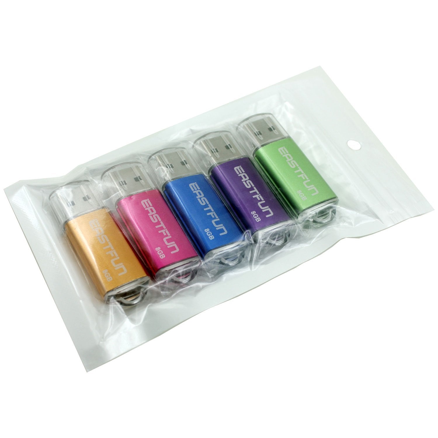 Eastfun 5Pcs 8Gb Usb Flash Drive Usb 2.0 Flash Memory Stick Thumb Stick Pen(Five Mixed Colors: Blue Purple Rose Green Gold)