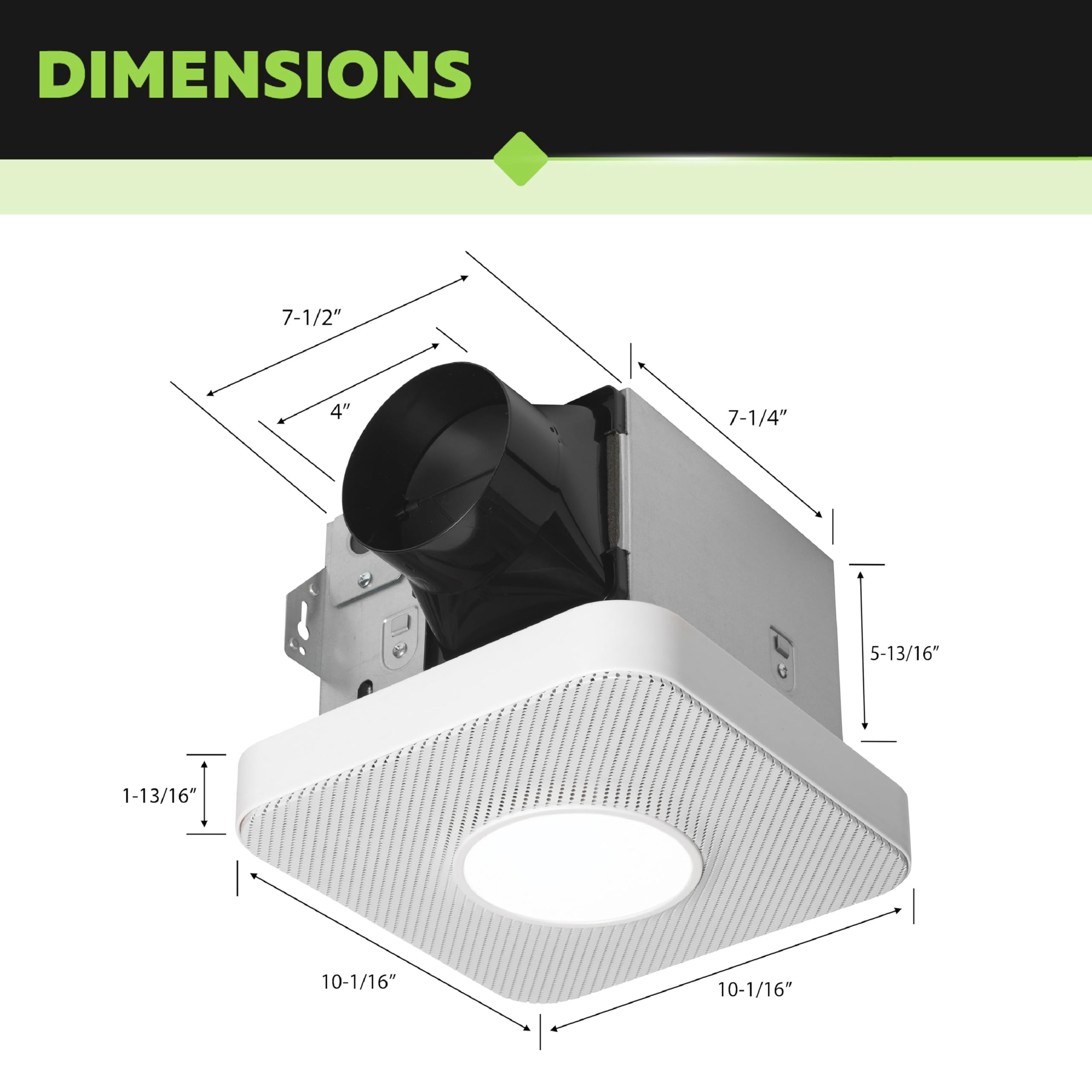 Homewerks 7130 40 Bt Dc Bathroom Fan With Light And Bluetooth Speaker 90 Cfm 1.2 Sones White Easy Install, 4000 Kelvin Cool Whit