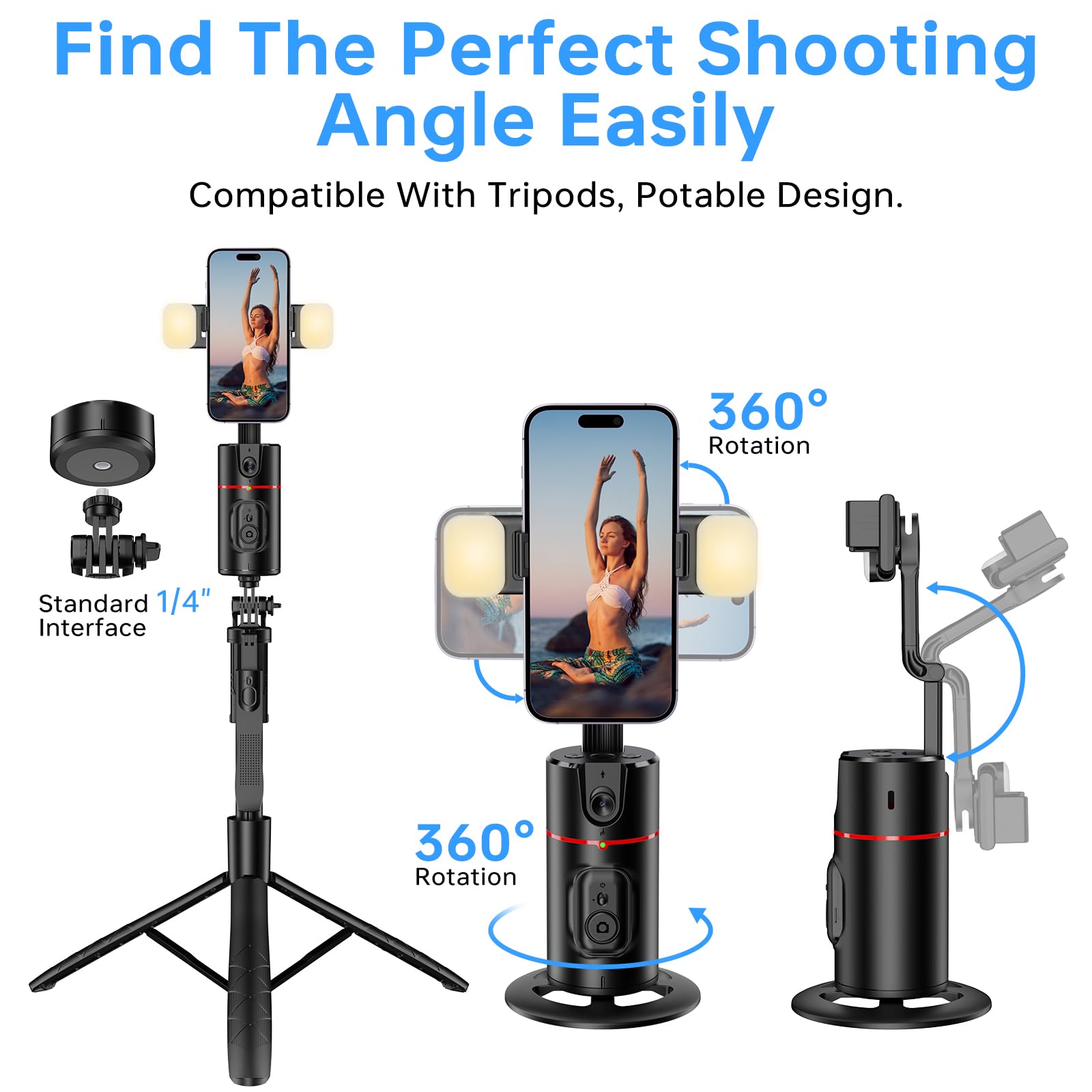 Auto Face Tracking Tripod 360 Rotation Phone Stand, No App, Face Body Phone Camera Stand With Remote And Gesture Control, Rechar