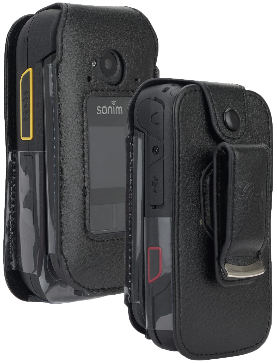 Case For Sonim Xp3 Plus Flip Phone, Nakedcellphone [Black Vegan Leather] Form-Fit Cover With [Built-In Screen Protection] And [M