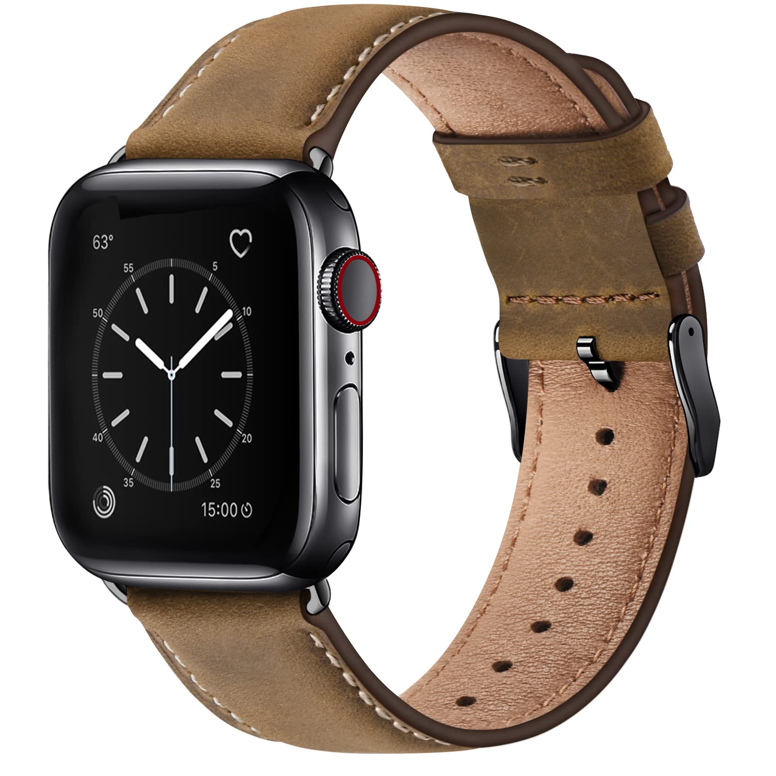 Sunfwr Leather Bands Compatible With Apple Watch Band 41Mm 40Mm 38Mm For Men Women, Top Grain Genuine Leather Replacement Strap