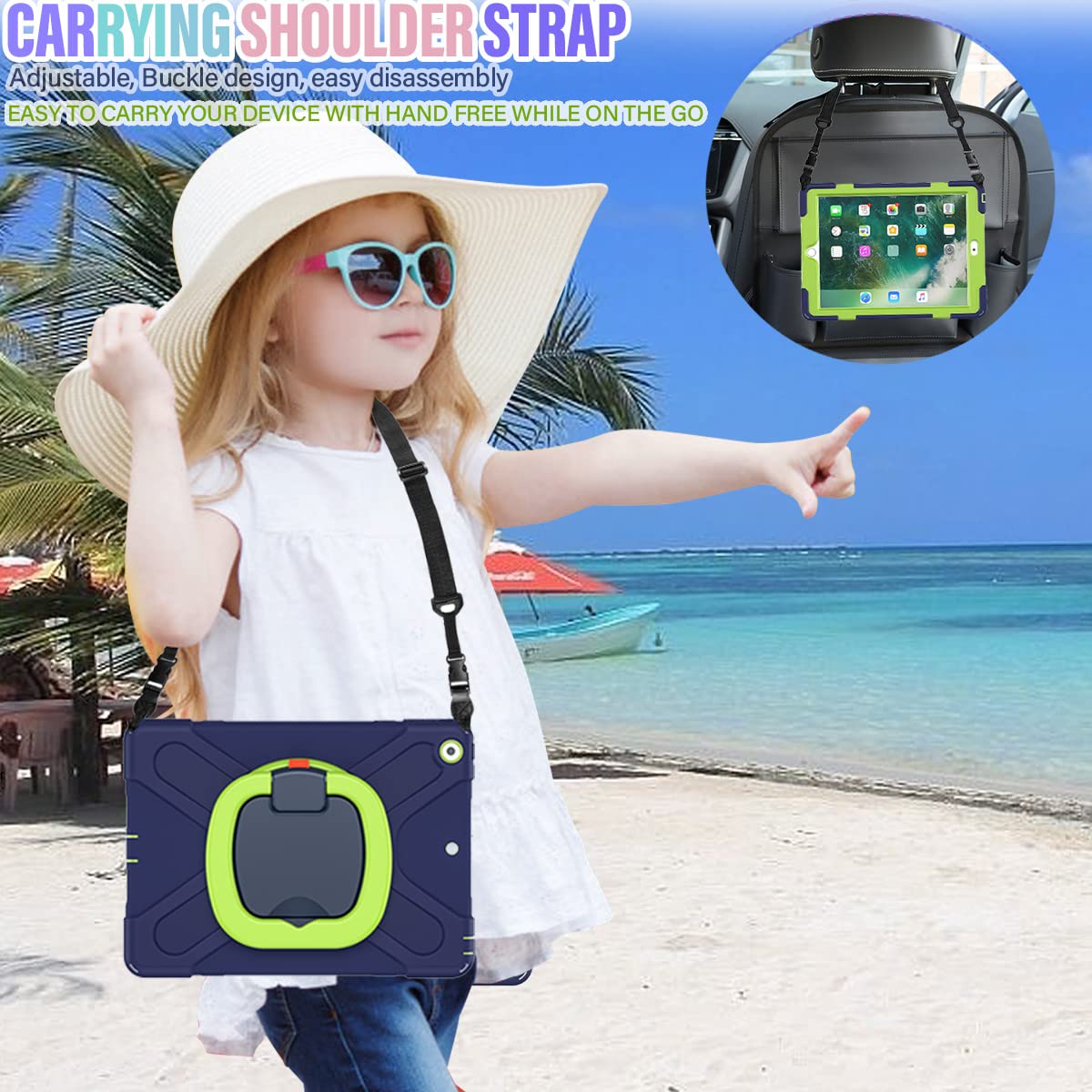 Lx-Suncx For Ipad 10.2 Case 9Th Generation 2021 / 8Th Gen 2020 / 7Th 2019,Shockproof Kids Case With Screen Protector,Rotating St