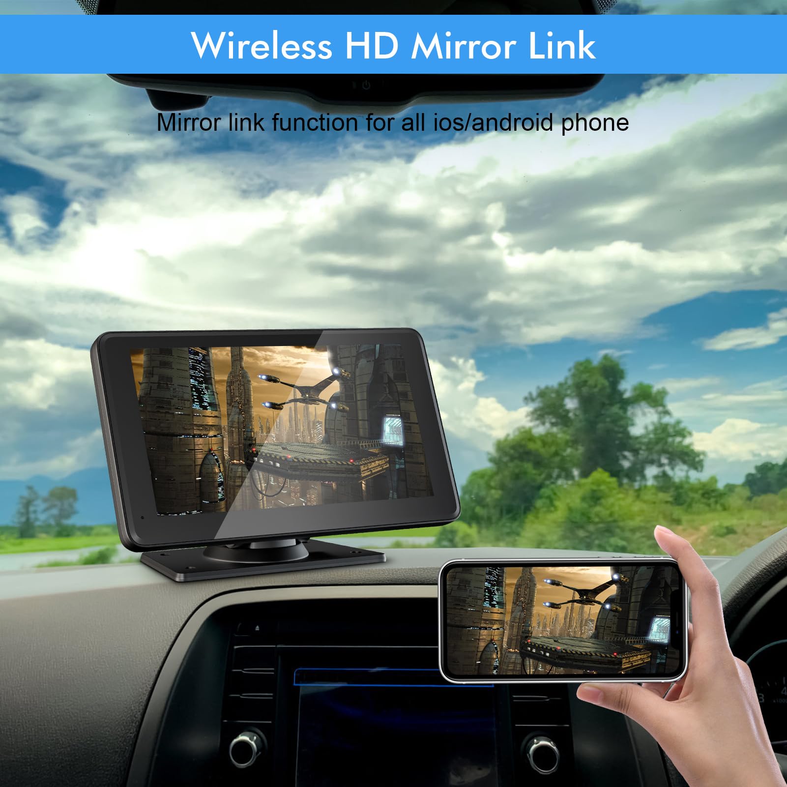 Capapro 7" HD Wireless Car Stereo - Apple Carplay, Android Auto, GPS, Bluetooth, Voice Control, Double Din