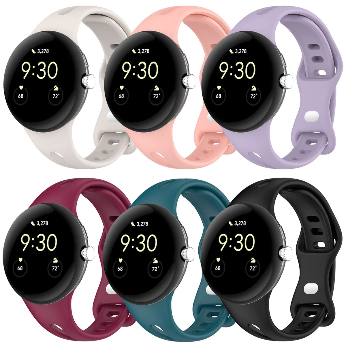 Ruentech Compatible With Google Pixel Watch Bands, Soft Silicone Replacement Straps Adjustable Sport Wristbands For Google Pixel
