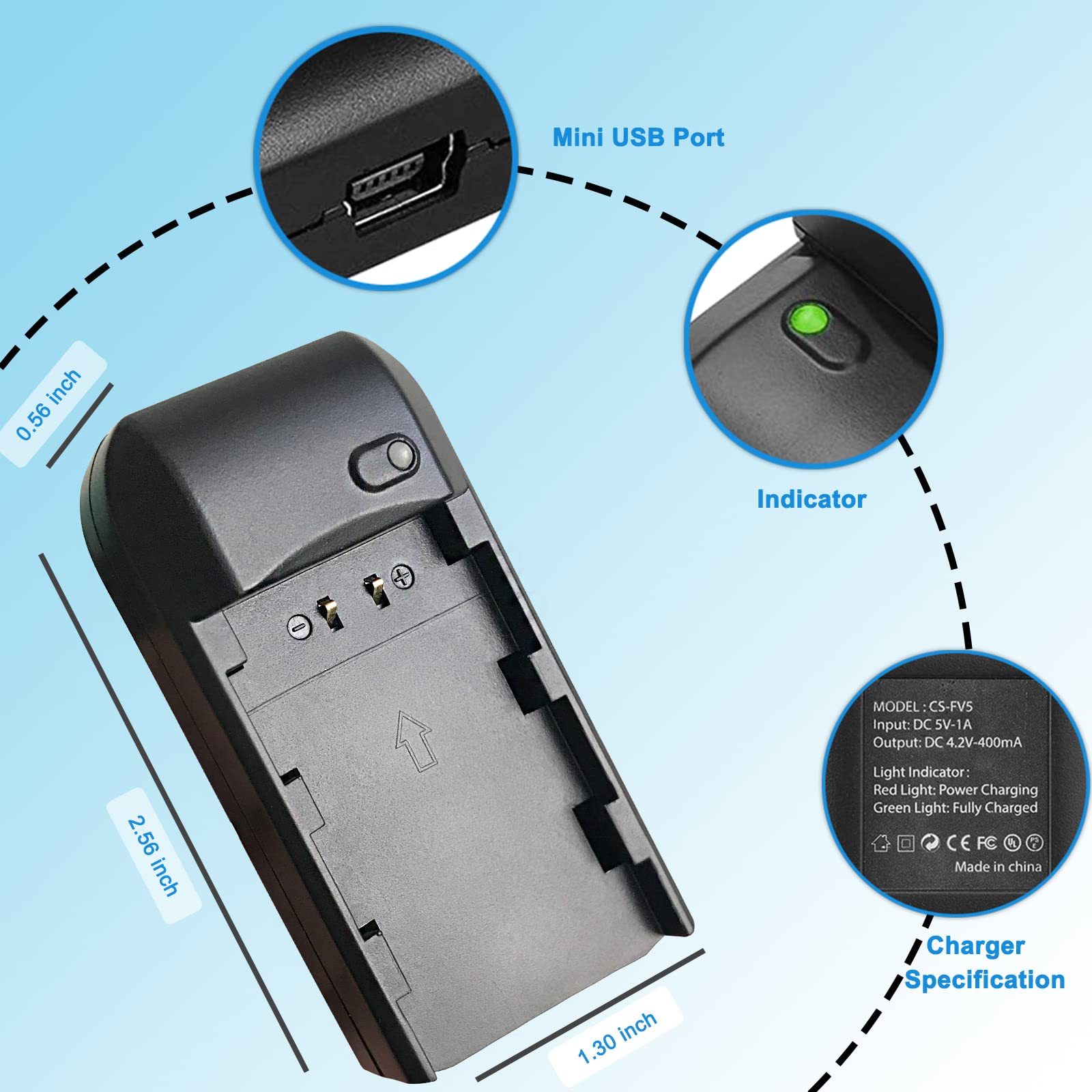 Cofunkool Camcorder Digital Video Camera Travel Charger And 2 Pack 3.7V 2000Mah Np Fv5 Plus Rechargeable Lithium Battery (Np Fv5
