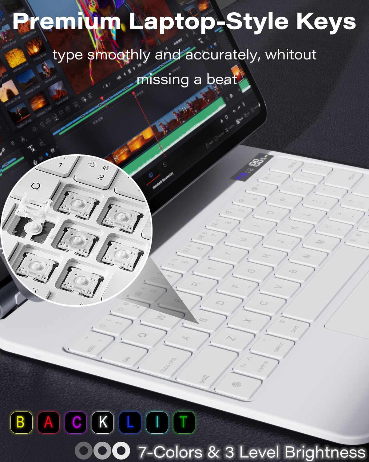 Zenlu Ipad Pro 11 M4 2024 Case With Keyboard White, Magic Style Keyboard, Multi Touch Trackpad, Floating Cantilever Stand, Smart