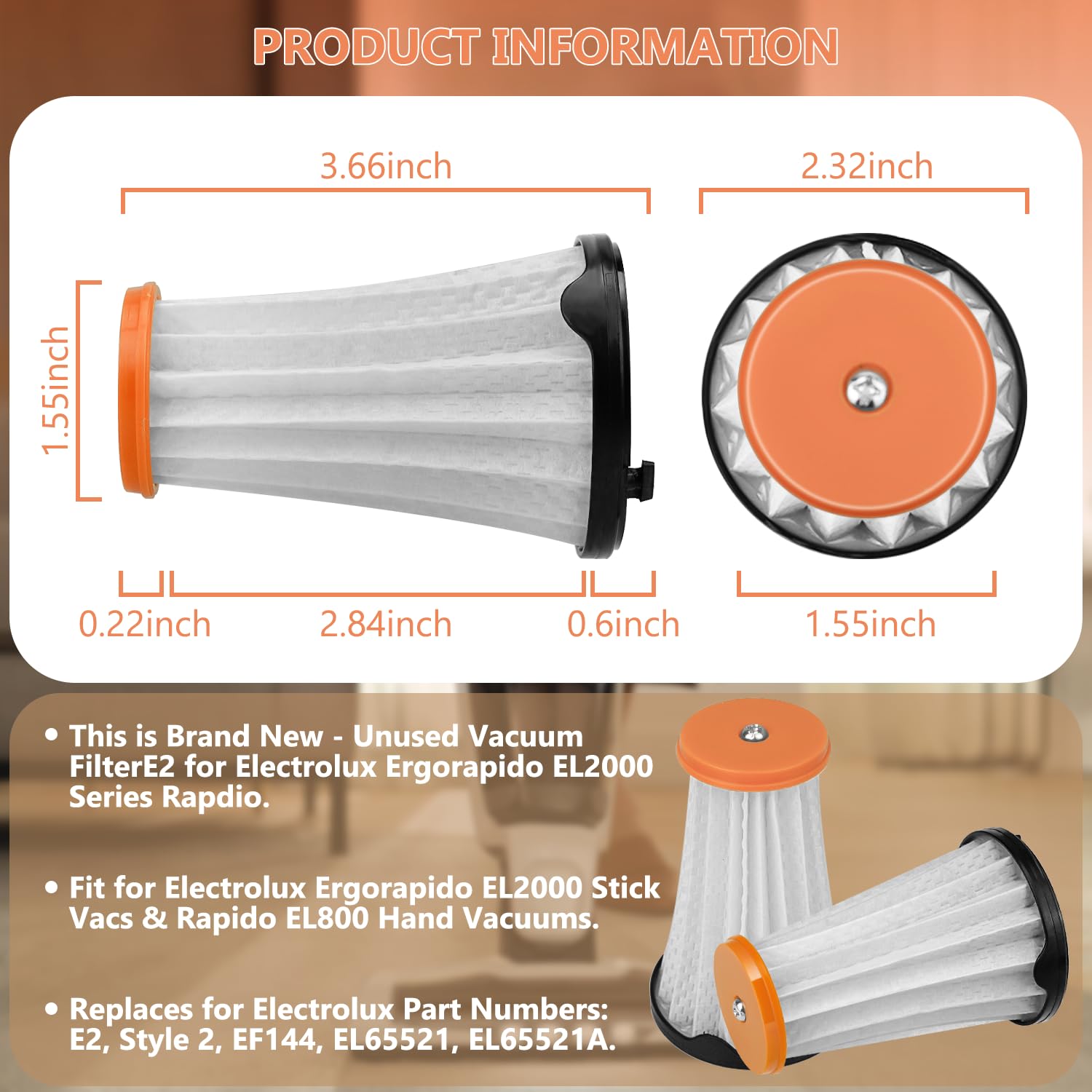 Hasmx Vacuum Filter E2 Replacement For Electrolux Ergorapido El2000 Stick Vacs & Rapido El800 Hand Vacuums, Vacuum Cleaner Filte